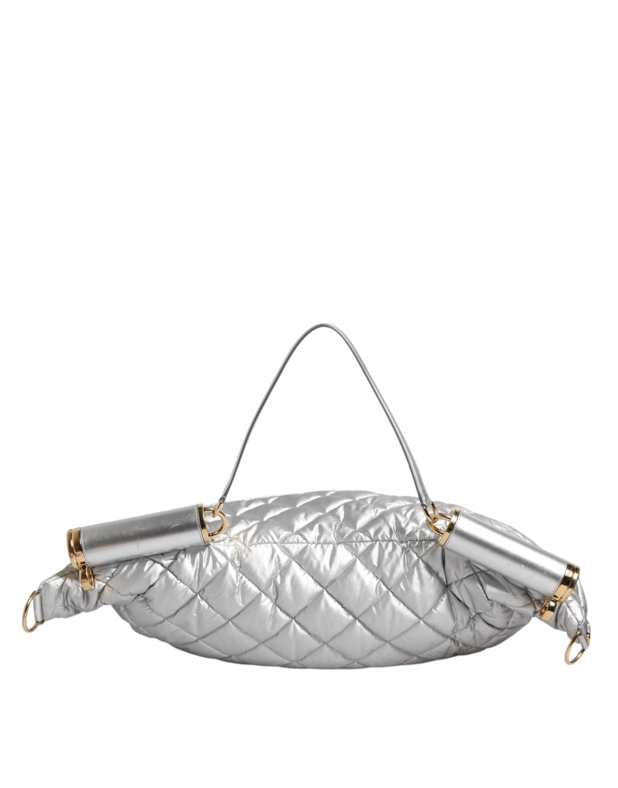 Dolce &amp; Gabbana Silver Quilted Fylld Axelremsväska SICILY Väska