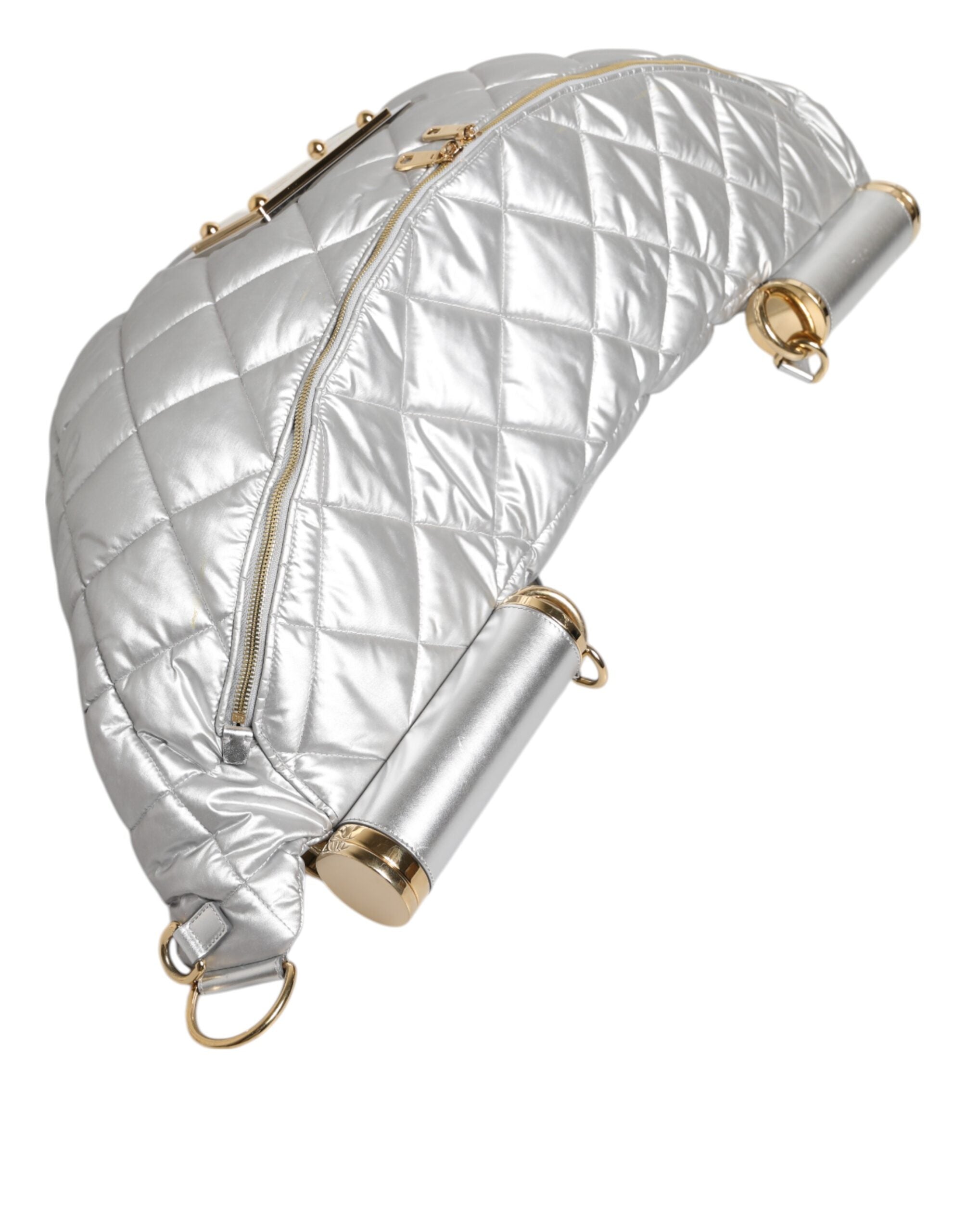 Dolce &amp; Gabbana Silver Quilted Fylld Axelremsväska SICILY Väska