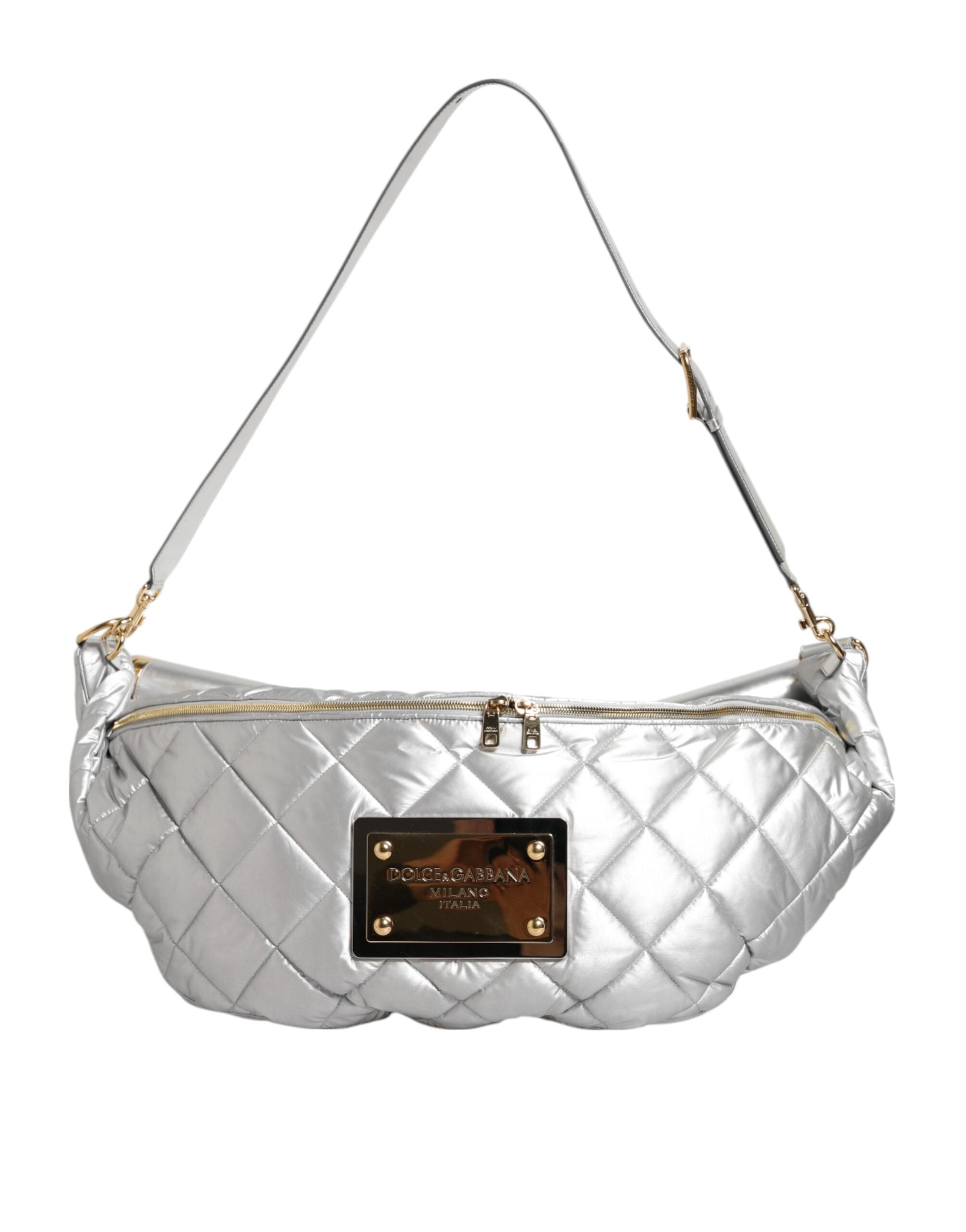 Dolce &amp; Gabbana Silver Quilted Fylld Axelremsväska SICILY Väska