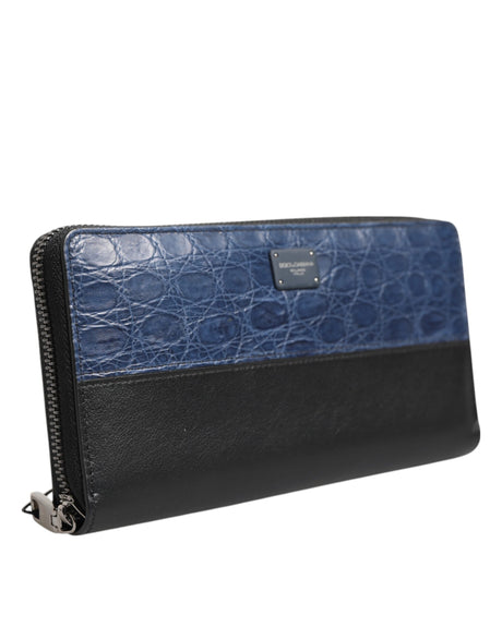 Dolce &amp; Gabbana Svart Blå Exotisk Läder Herr Continental Clutch Plånbok