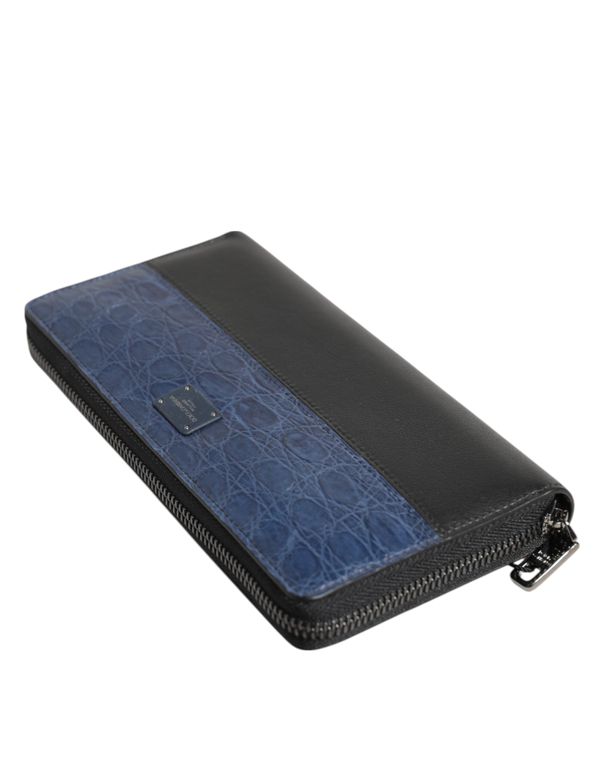 Dolce &amp; Gabbana Sort Blå Eksotisk Læder Herre Continental Clutch Pung