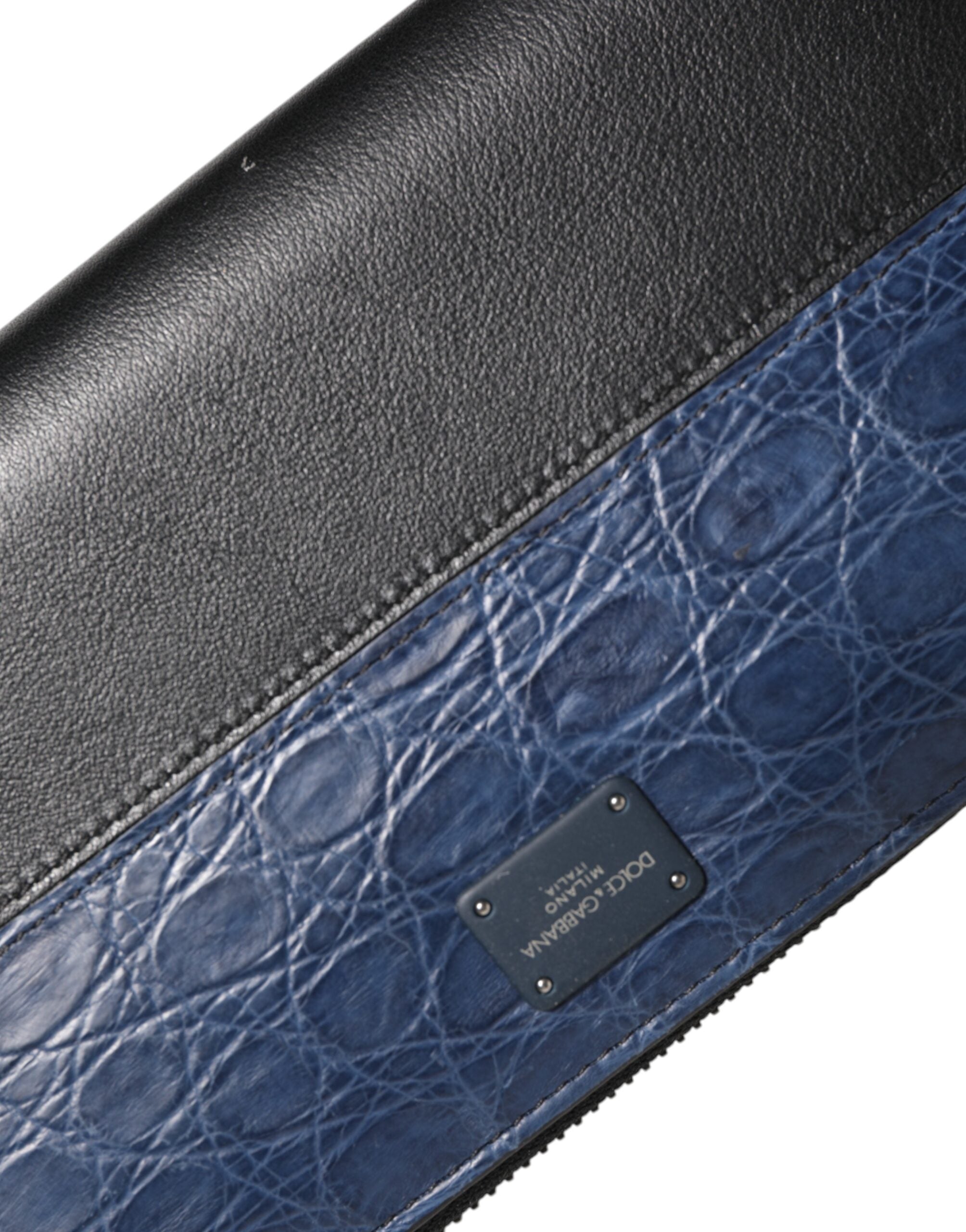 Dolce &amp; Gabbana Sort Blå Eksotisk Læder Herre Continental Clutch Pung