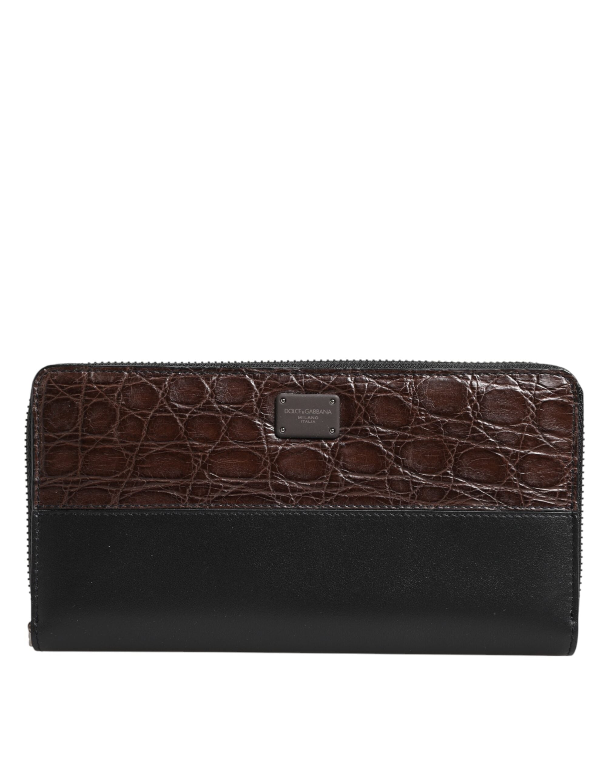 Dolce &amp; Gabbana Sortbrun Eksotisk Læder Herre Continental Clutch Pung