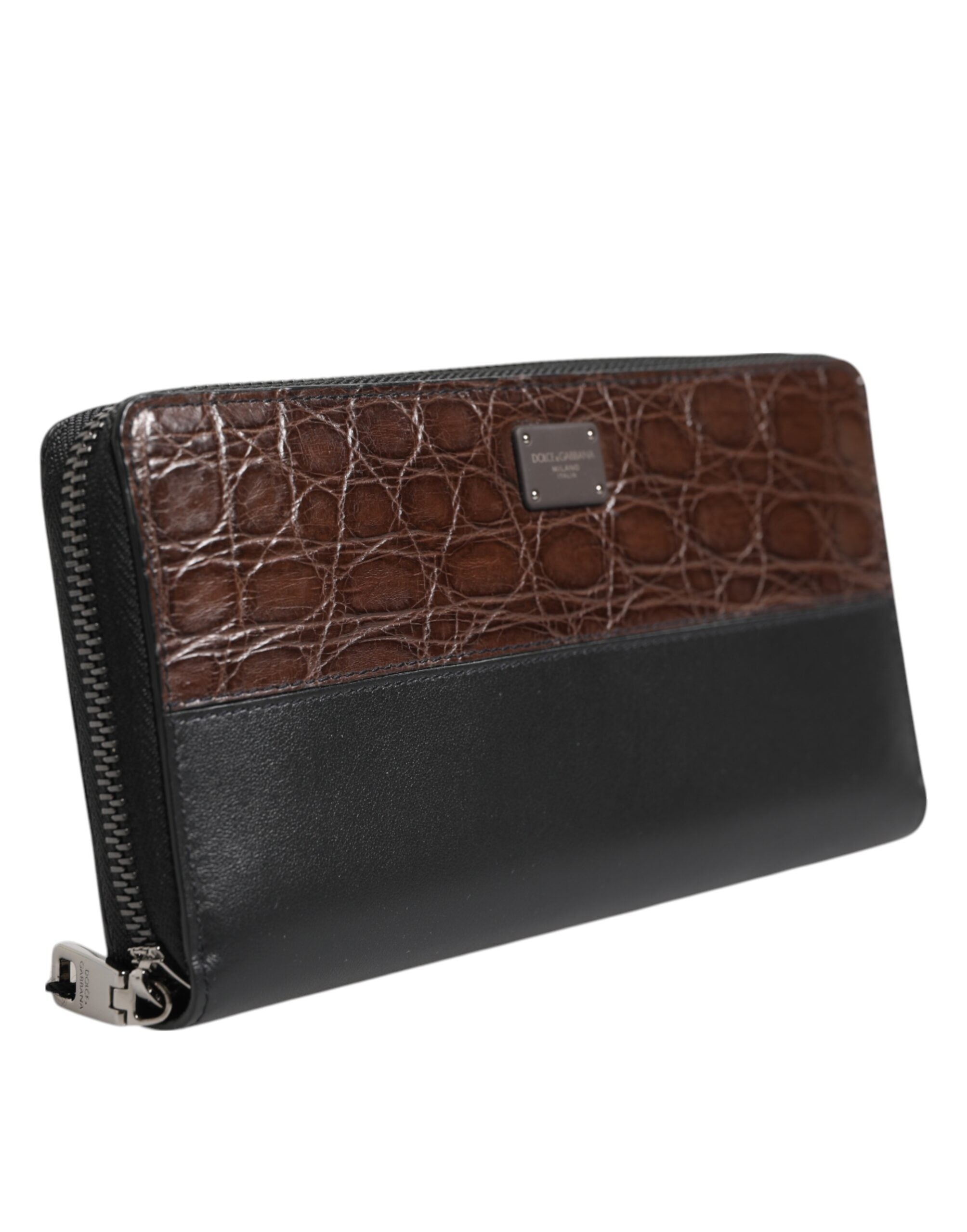 Dolce &amp; Gabbana Sortbrun Eksotisk Læder Herre Continental Clutch Pung