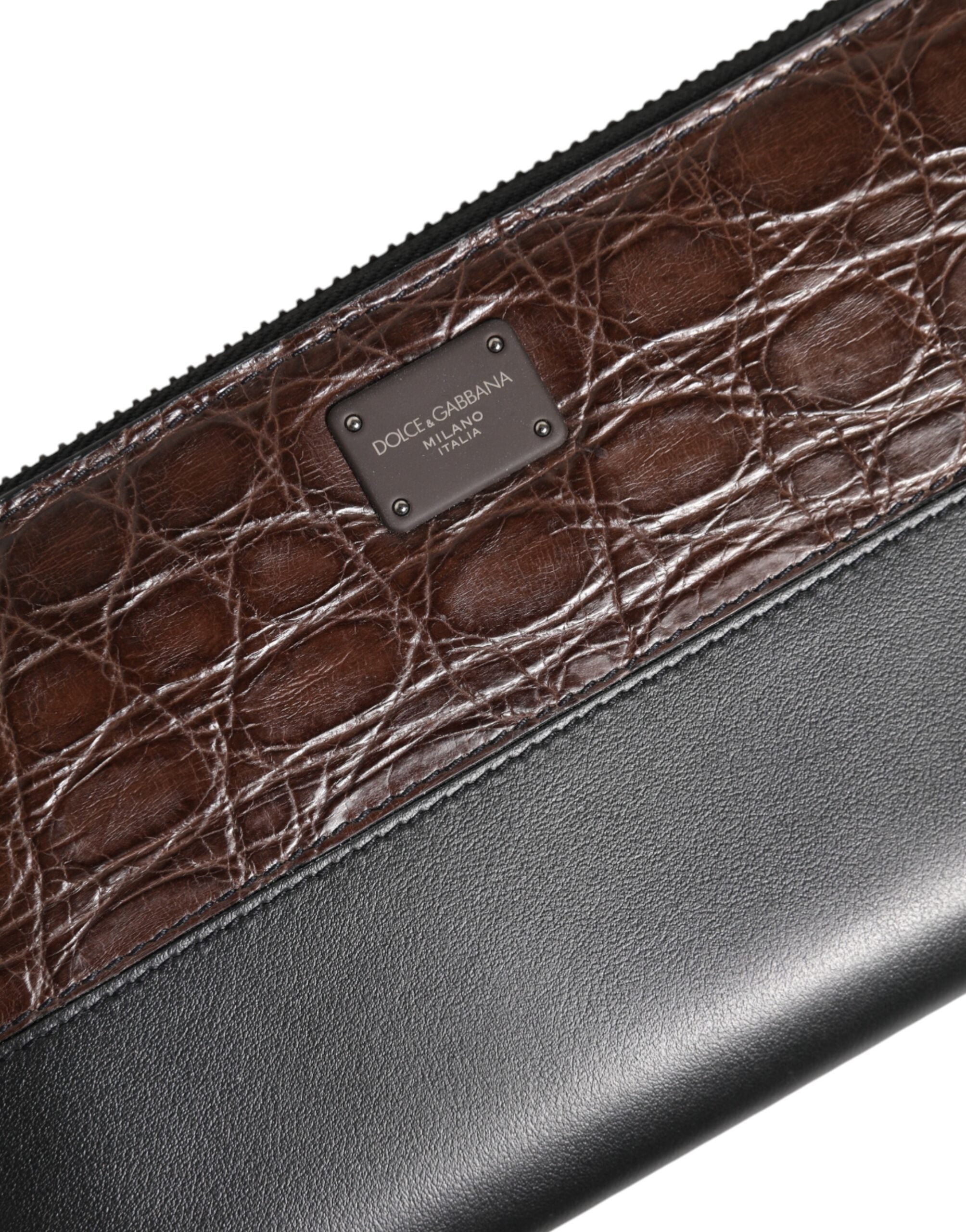 Dolce &amp; Gabbana Sortbrun Eksotisk Læder Herre Continental Clutch Pung