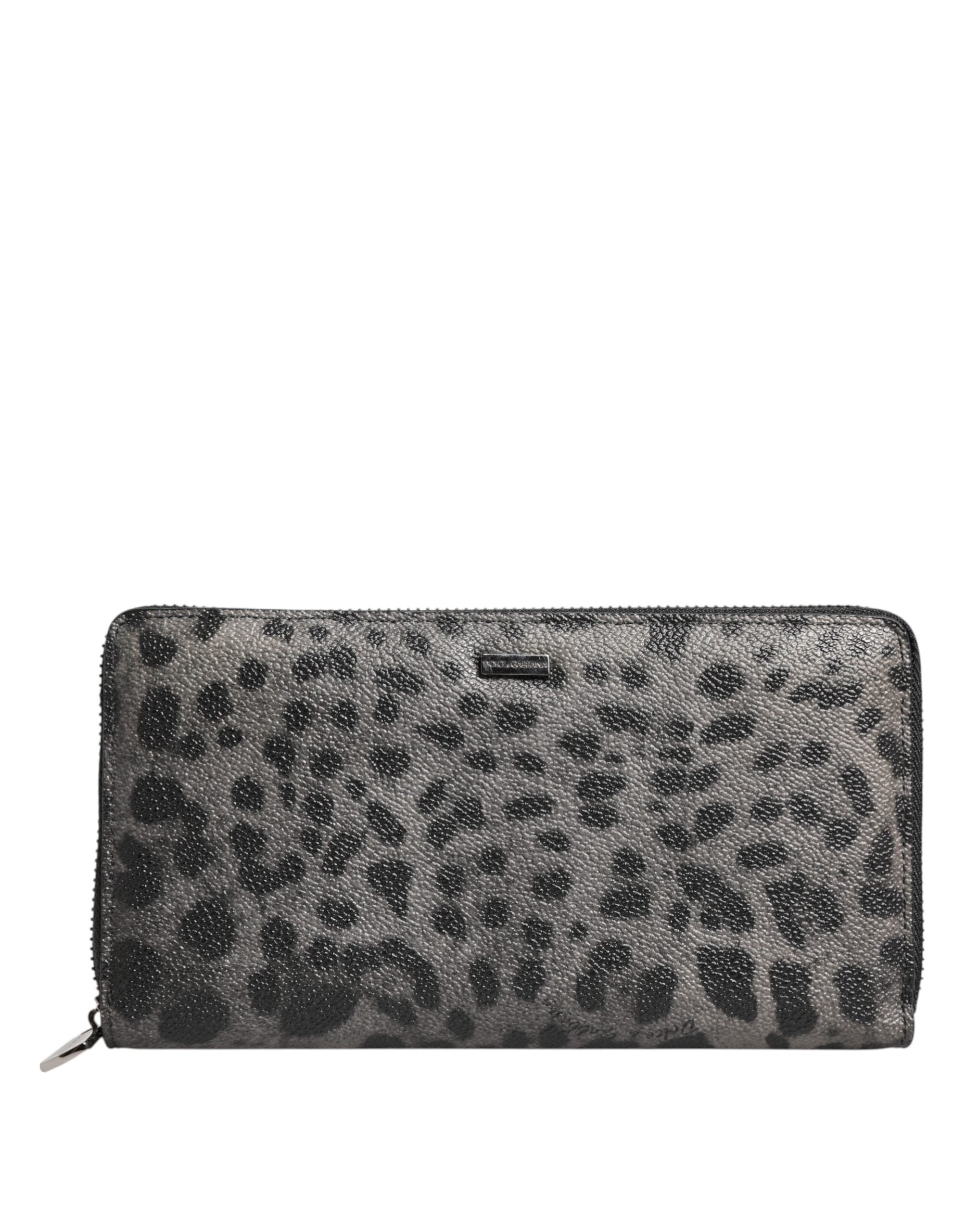 Dolce &amp; Gabbana Svartgrå Leopardläderplånbok med dragkedja runtom