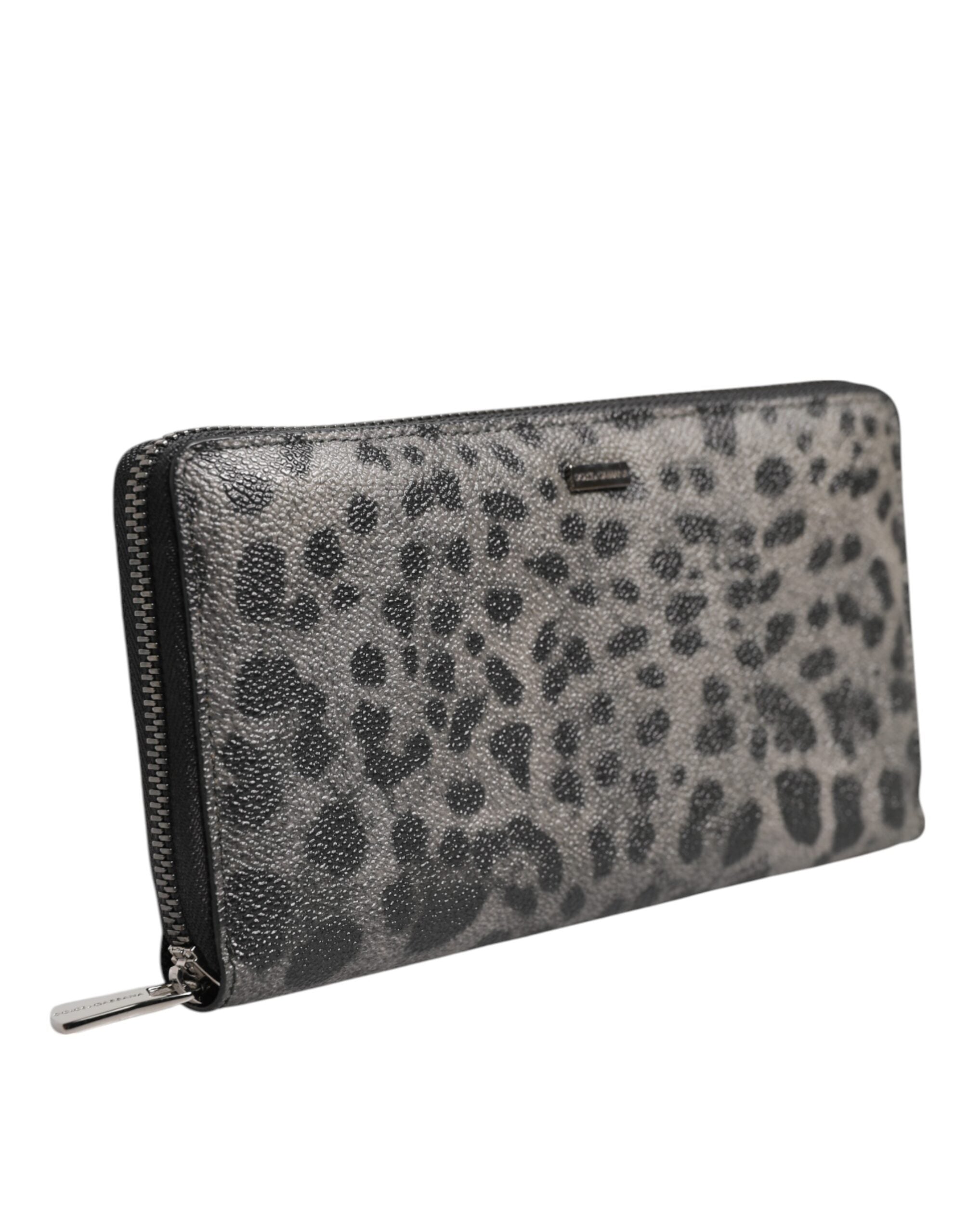 Dolce &amp; Gabbana Svartgrå Leopardläderplånbok med dragkedja runtom