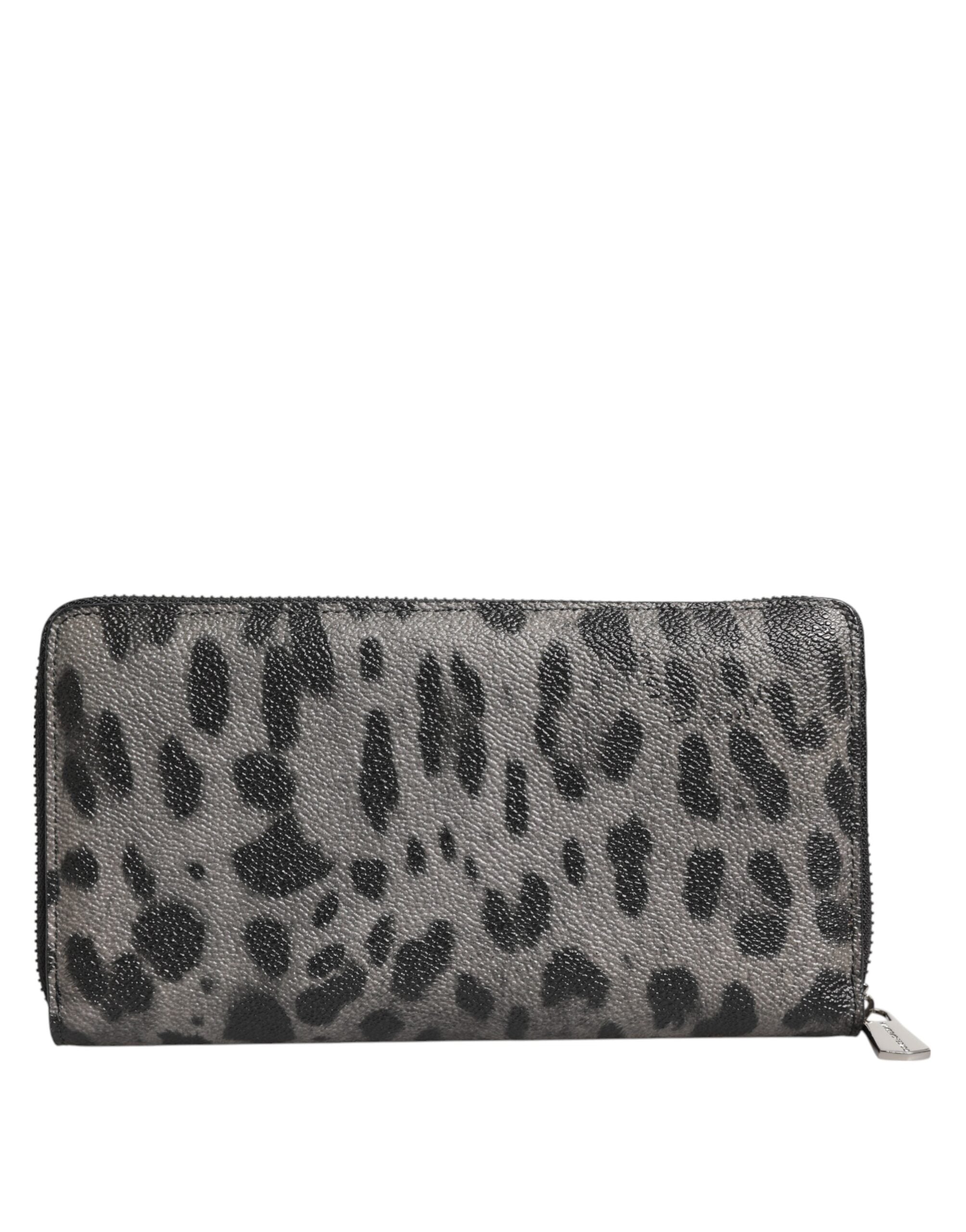Dolce &amp; Gabbana Svartgrå Leopardläderplånbok med dragkedja runtom