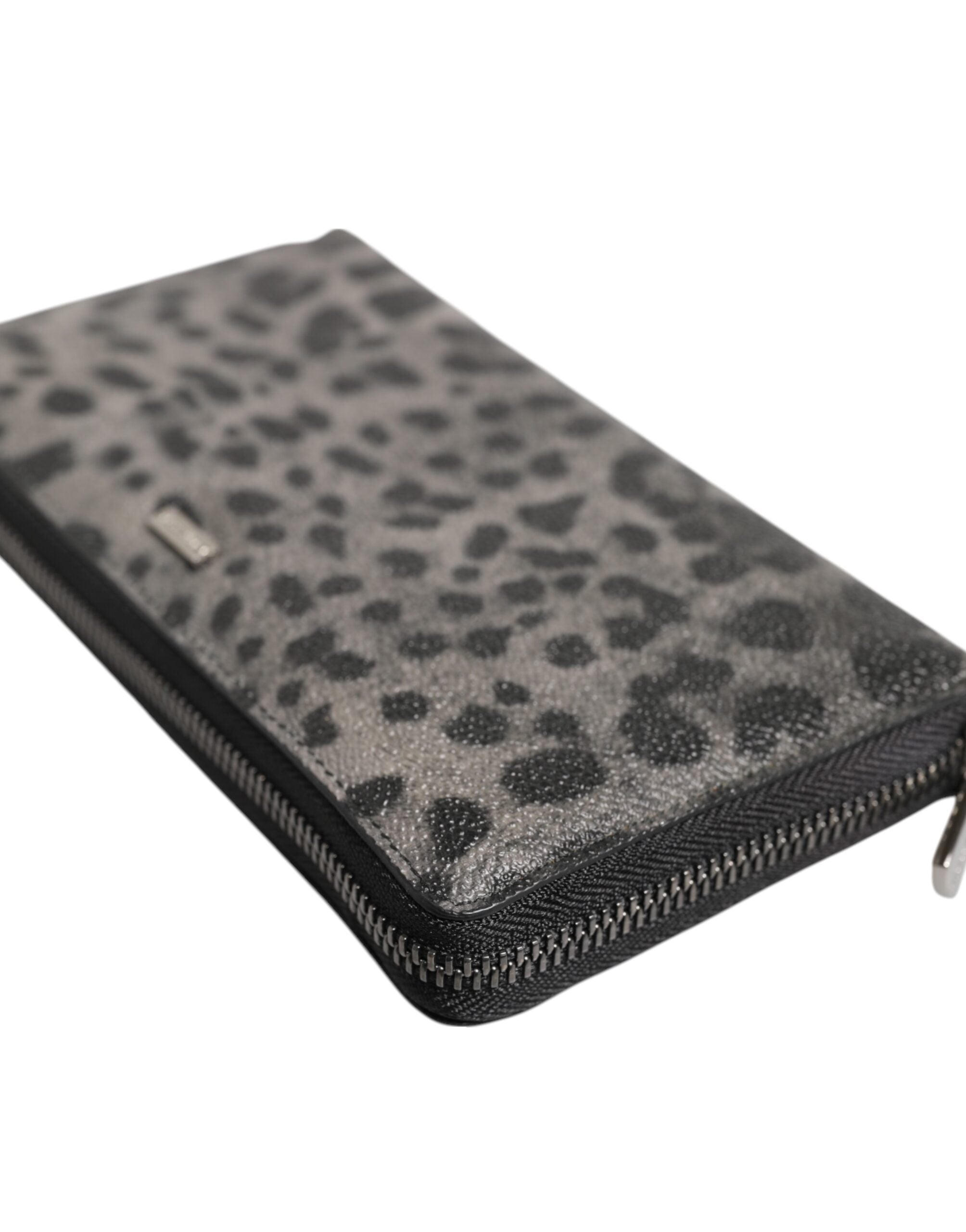 Dolce &amp; Gabbana Svartgrå Leopardläderplånbok med dragkedja runtom