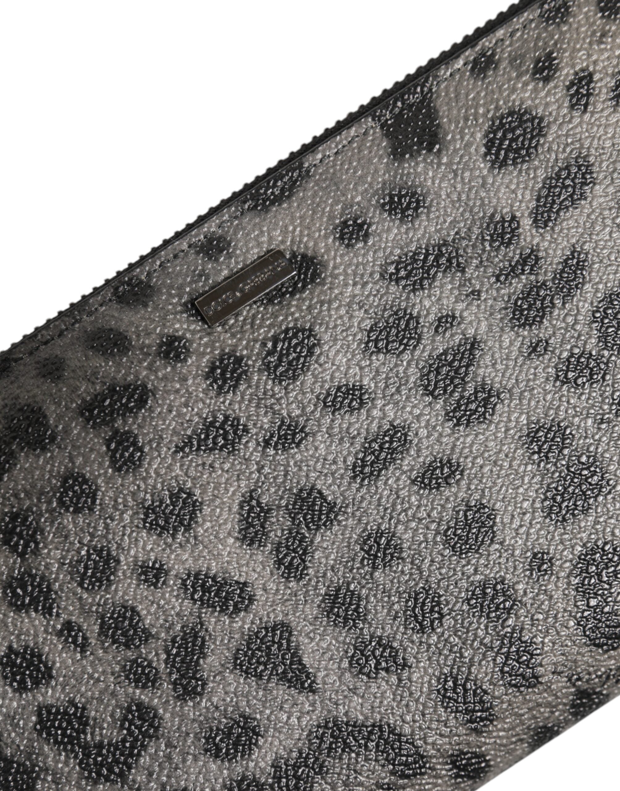 Dolce &amp; Gabbana Svartgrå Leopardläderplånbok med dragkedja runtom