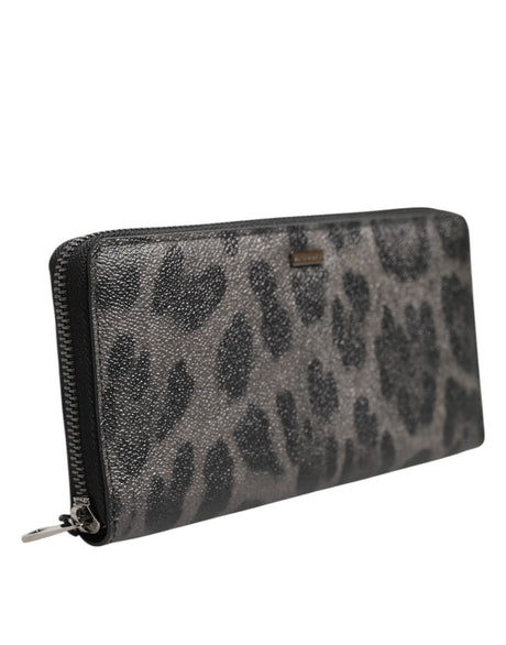Dolce &amp; Gabbana Svartgrå Leopardläderplånbok med dragkedja runtom