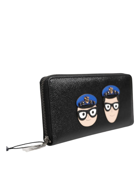 Dolce &amp; Gabbana Svart Läder #DGFAMILY Dragkedja Continental Herrplånbok