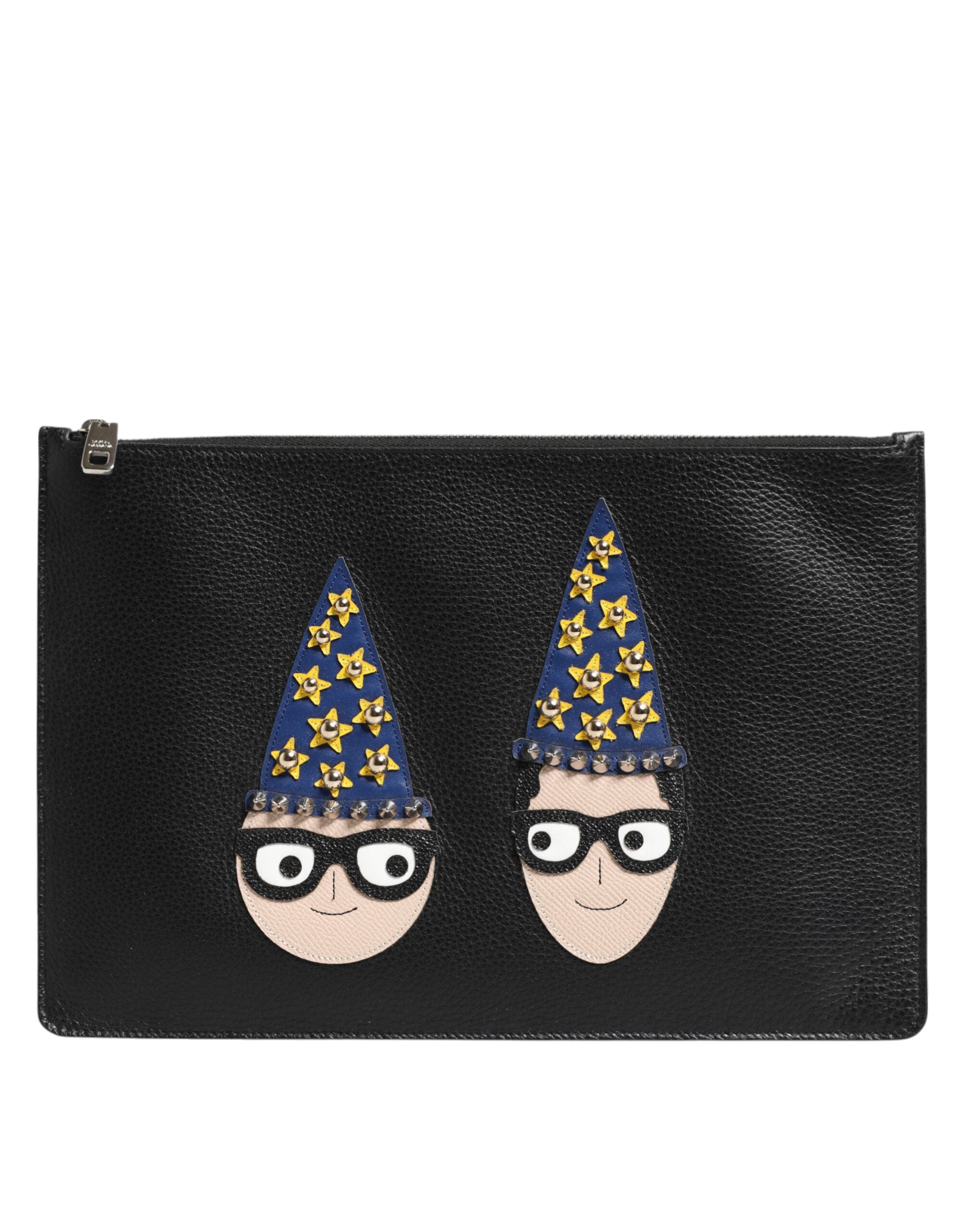 Dolce &amp; Gabbana svart läder #DGFAMILY utsmyckad kuvertväska för män