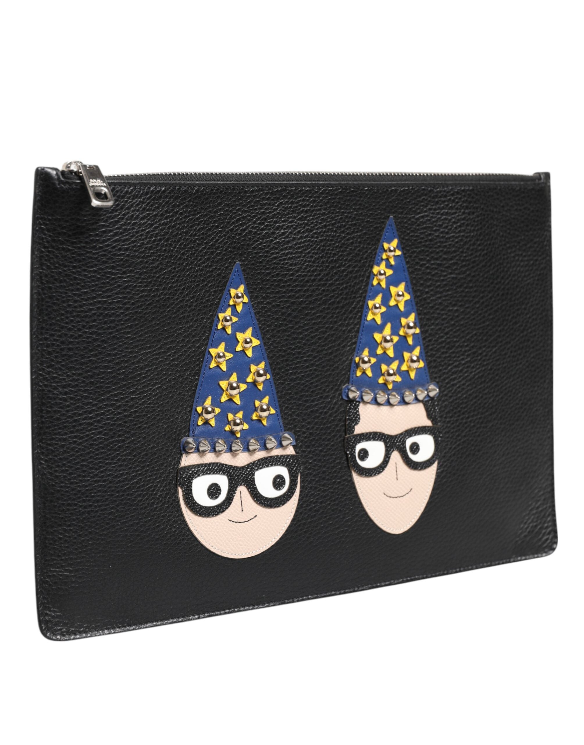 Dolce &amp; Gabbana svart läder #DGFAMILY utsmyckad kuvertväska för män
