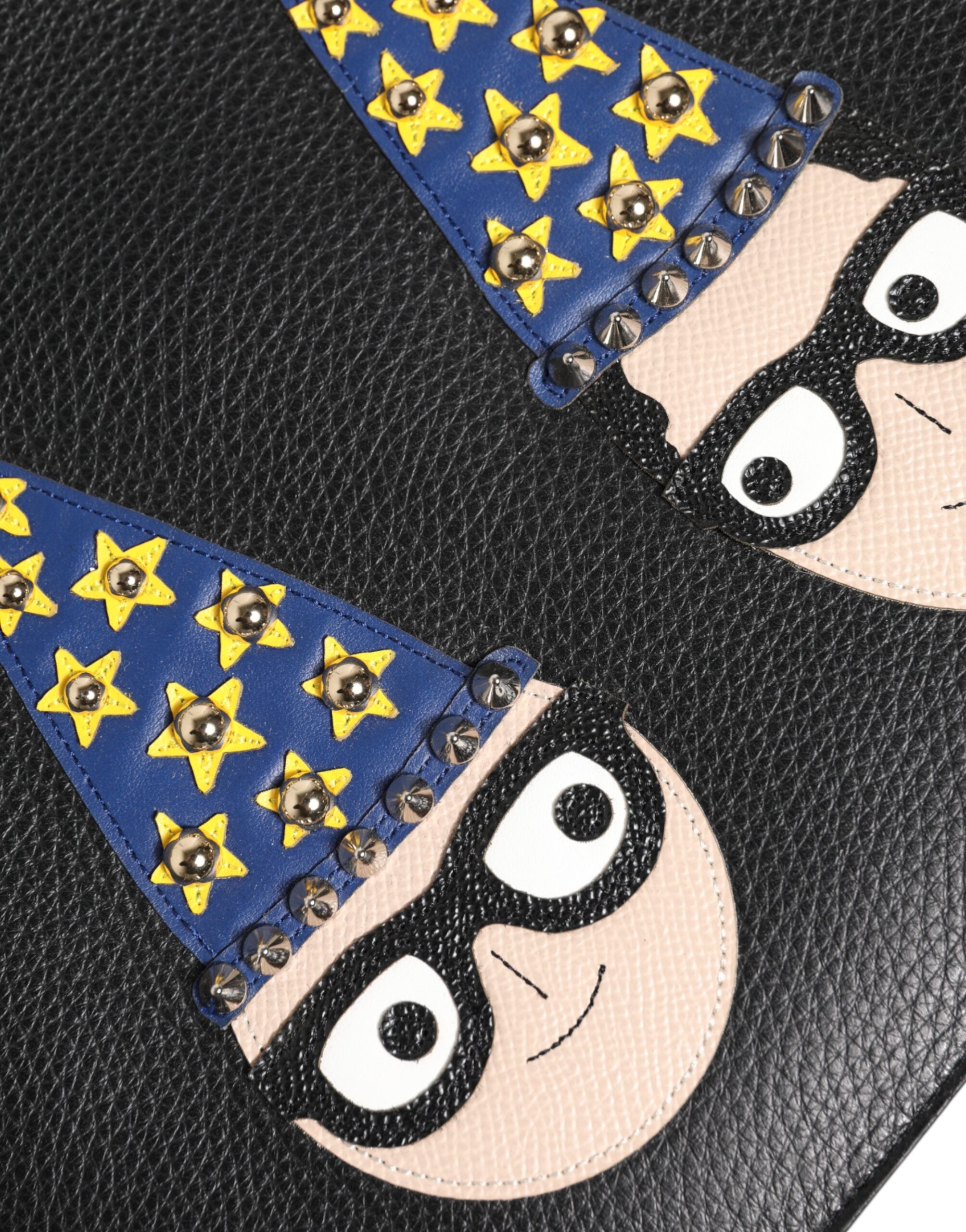 Dolce &amp; Gabbana svart läder #DGFAMILY utsmyckad kuvertväska för män