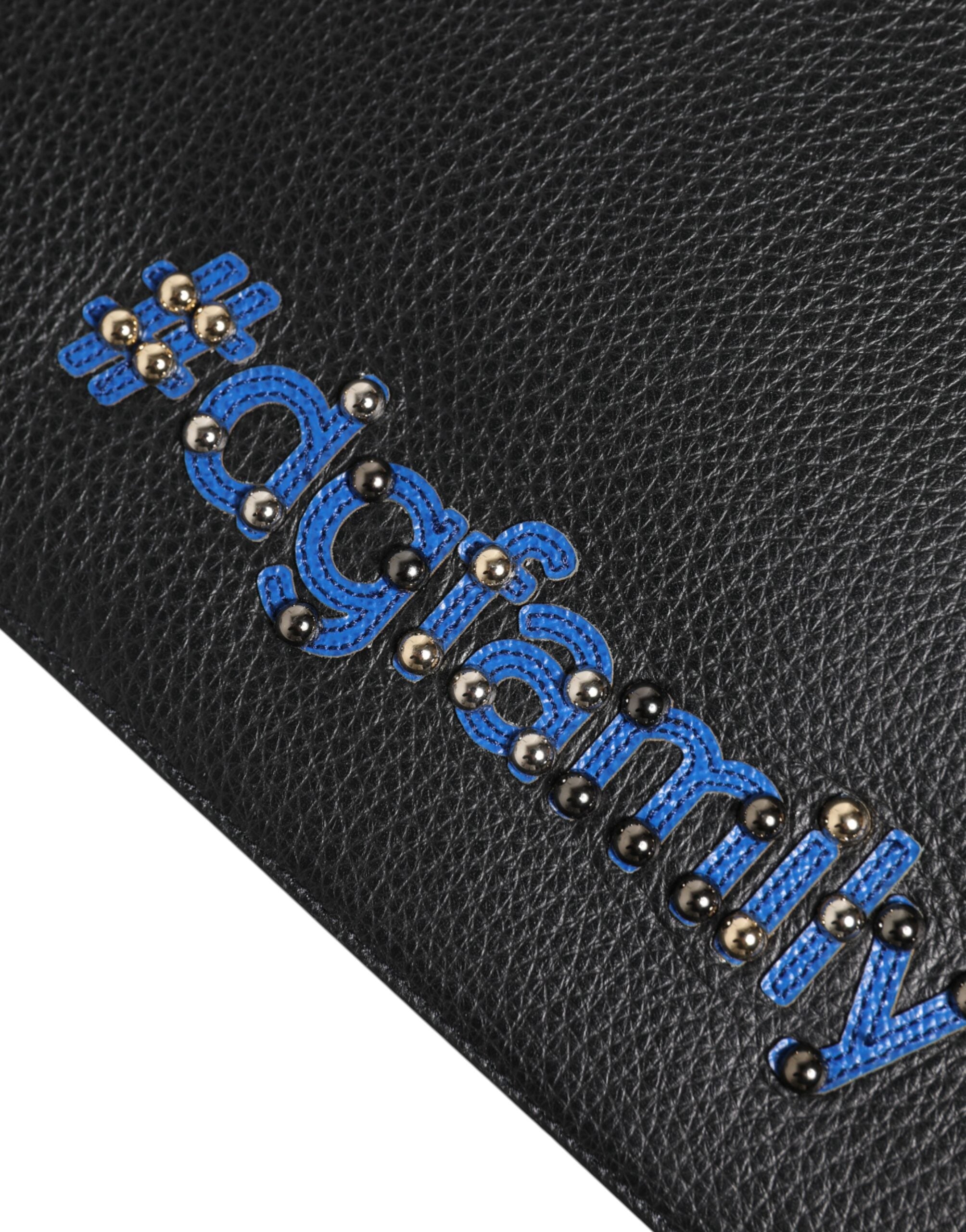 Dolce &amp; Gabbana svart läder #DGFAMILY utsmyckad kuvertväska för män