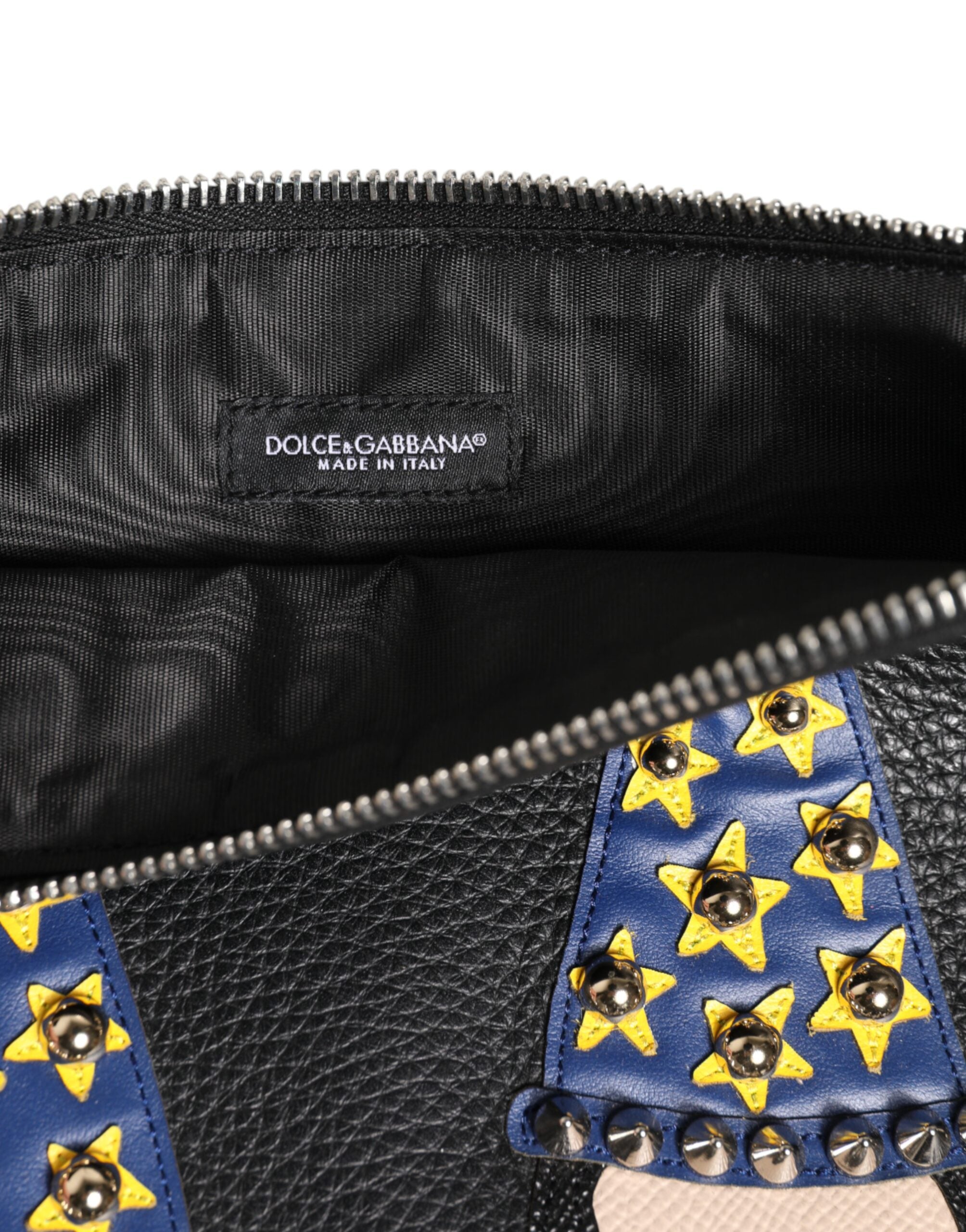 Dolce &amp; Gabbana svart läder #DGFAMILY utsmyckad kuvertväska för män