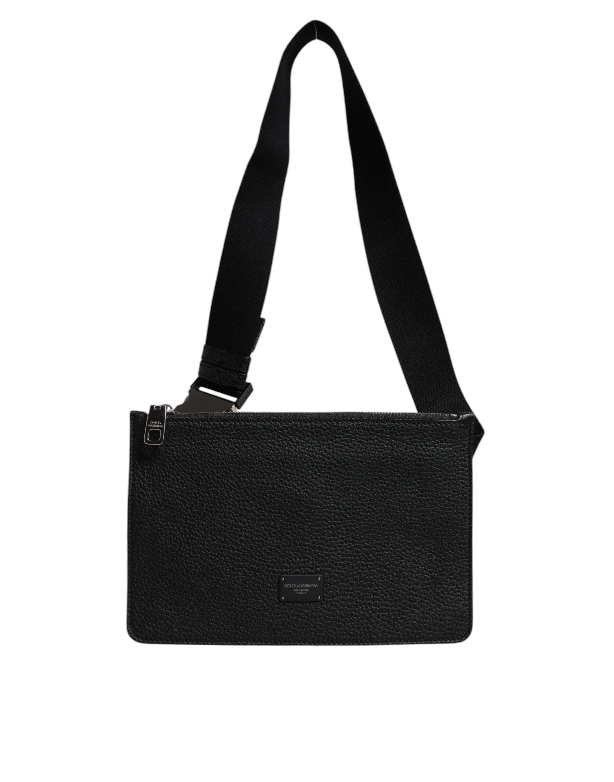 Dolce & Gabbana Black Leather Logo Embossed Waist Fanny Pack Borse Bag