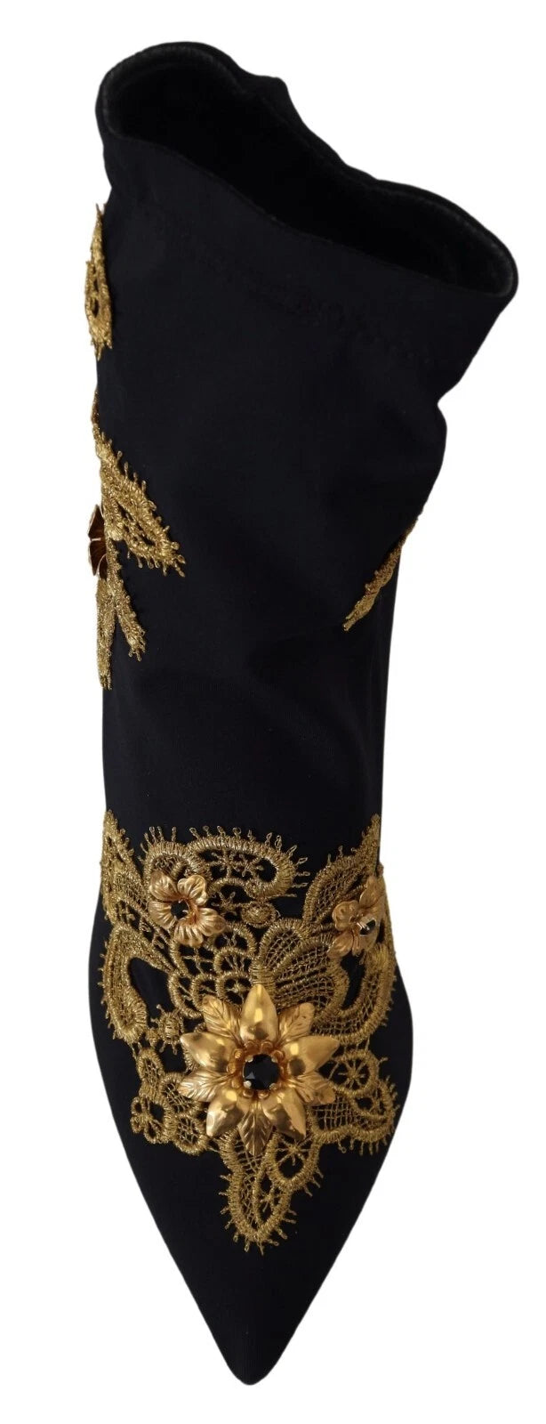 Dolce &amp; Gabbana Svarta Guld Broderade Kristallstövlar Skor