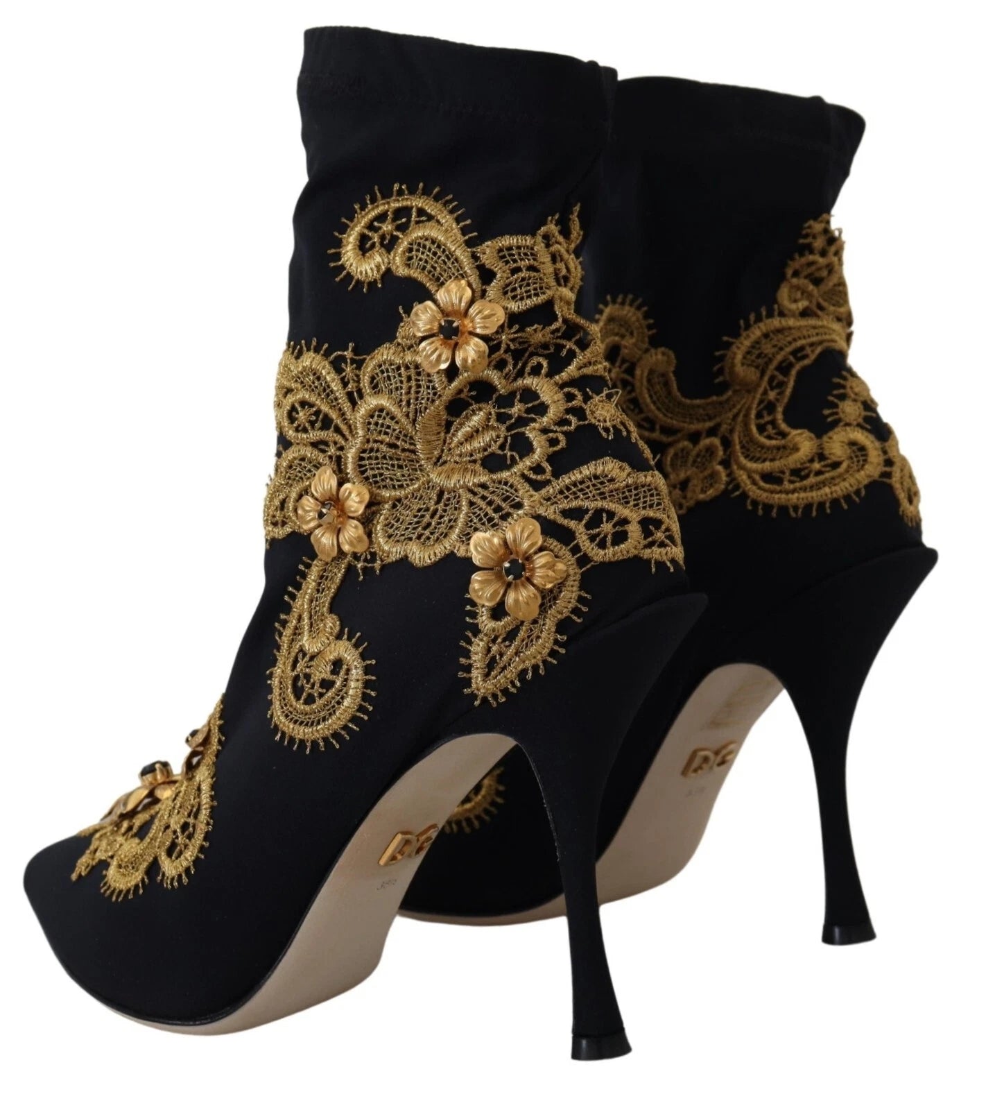 Dolce &amp; Gabbana Svarta Guld Broderade Kristallstövlar Skor