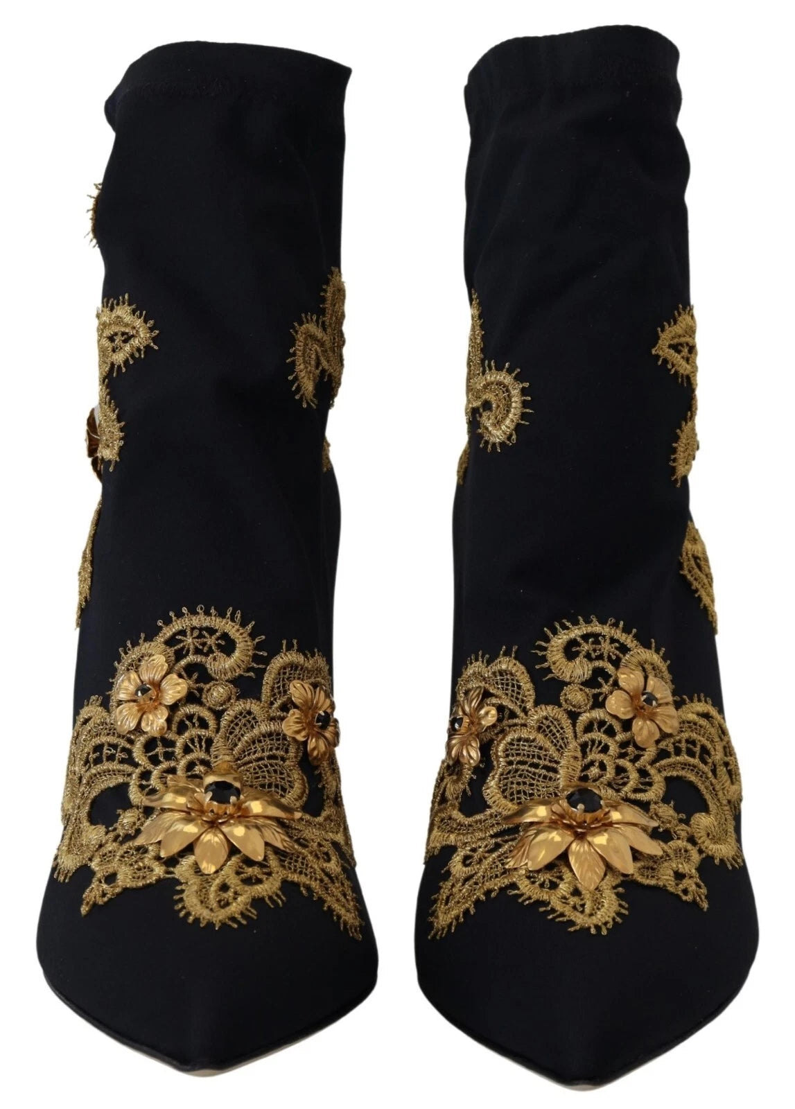Dolce &amp; Gabbana Svarta Guld Broderade Kristallstövlar Skor