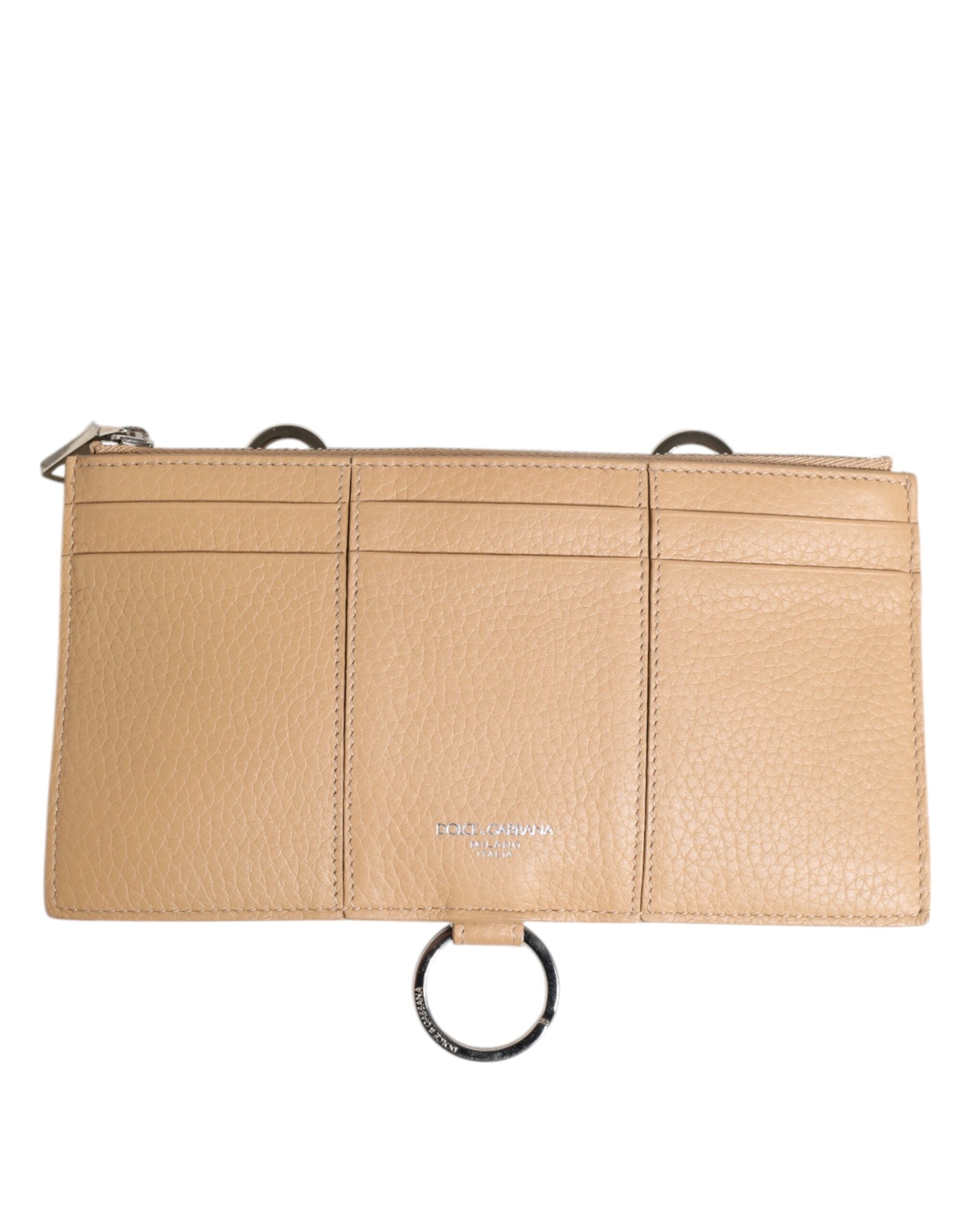 Dolce &amp; Gabbana Stor Crossbody-pung i Beige Kalveskind med Kortholder