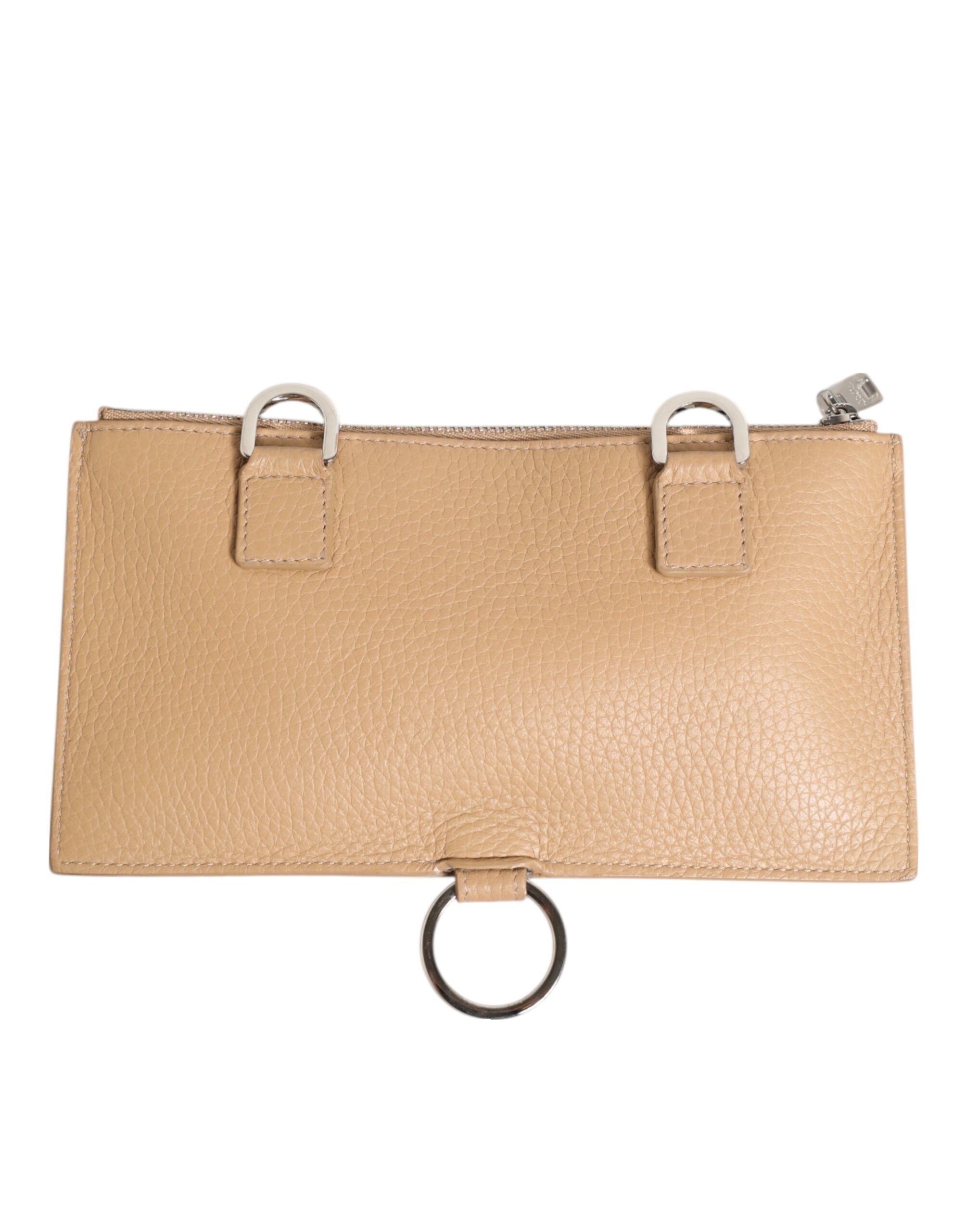 Dolce &amp; Gabbana Stor Crossbody-pung i Beige Kalveskind med Kortholder