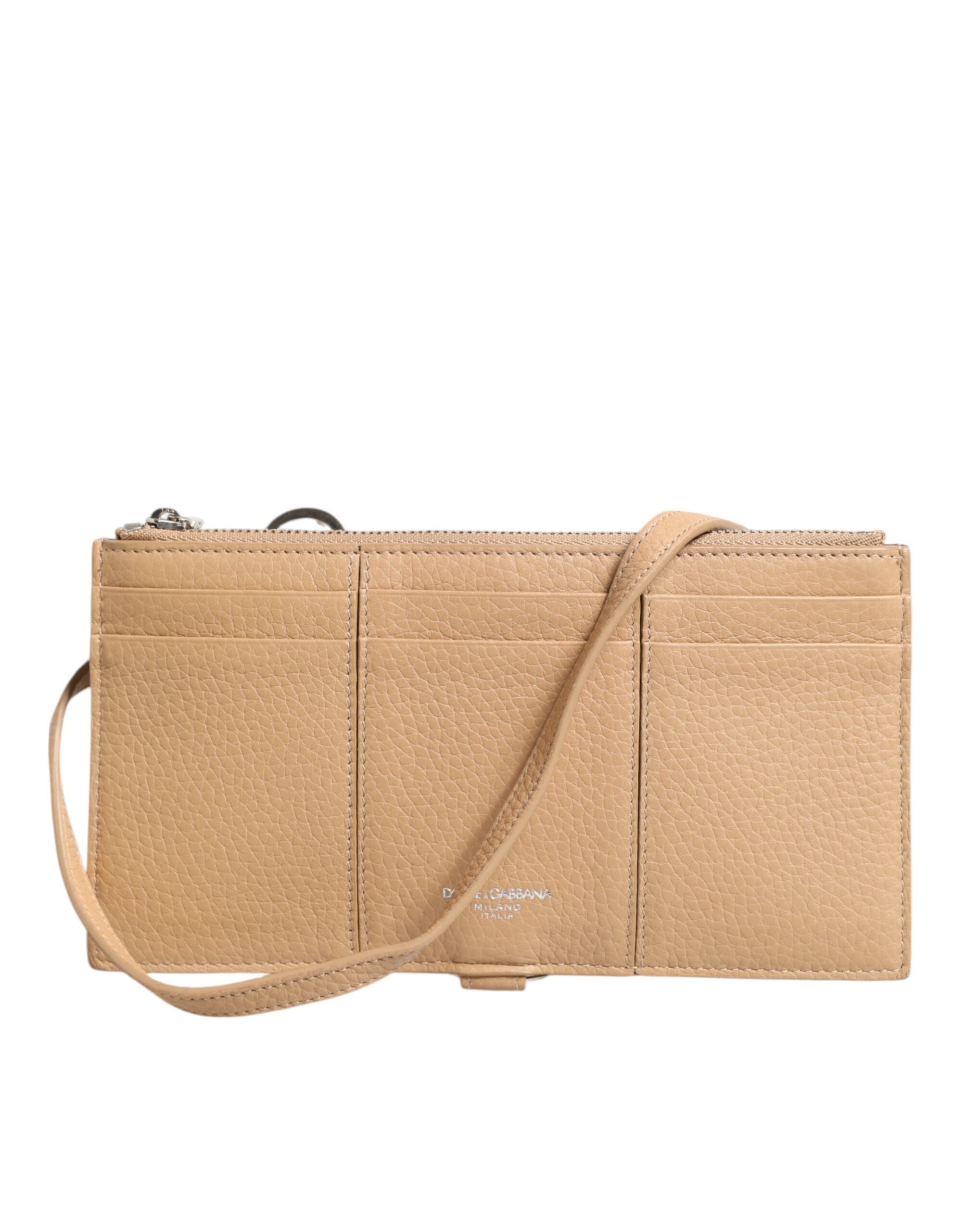 Dolce &amp; Gabbana Stor Crossbody-pung i Beige Kalveskind med Kortholder