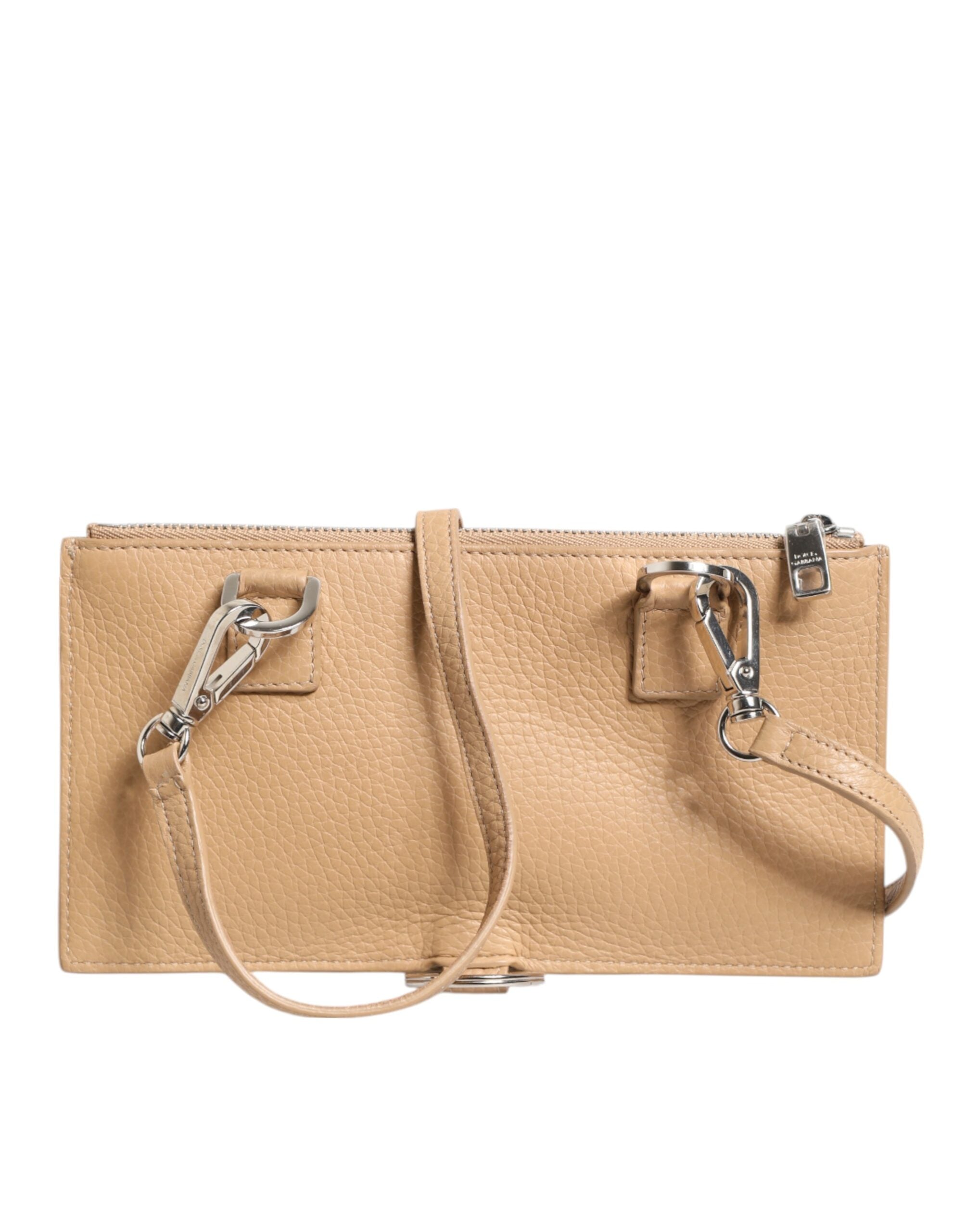 Dolce &amp; Gabbana Stor Crossbody-pung i Beige Kalveskind med Kortholder