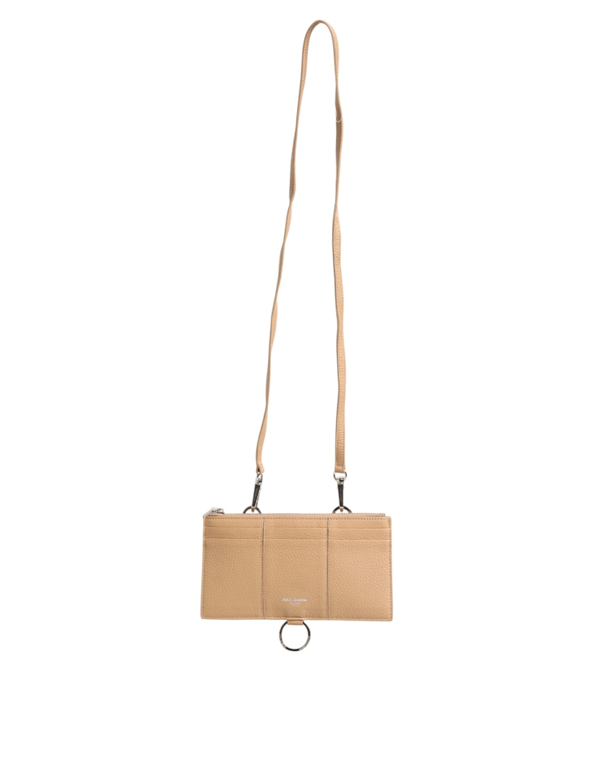 Dolce &amp; Gabbana Stor Crossbody-pung i Beige Kalveskind med Kortholder