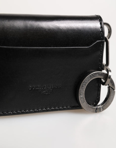 Dolce &amp; Gabbana Plånbok Svart Läder Logotyp Präglad Nyckelring Korthållare Plånbok