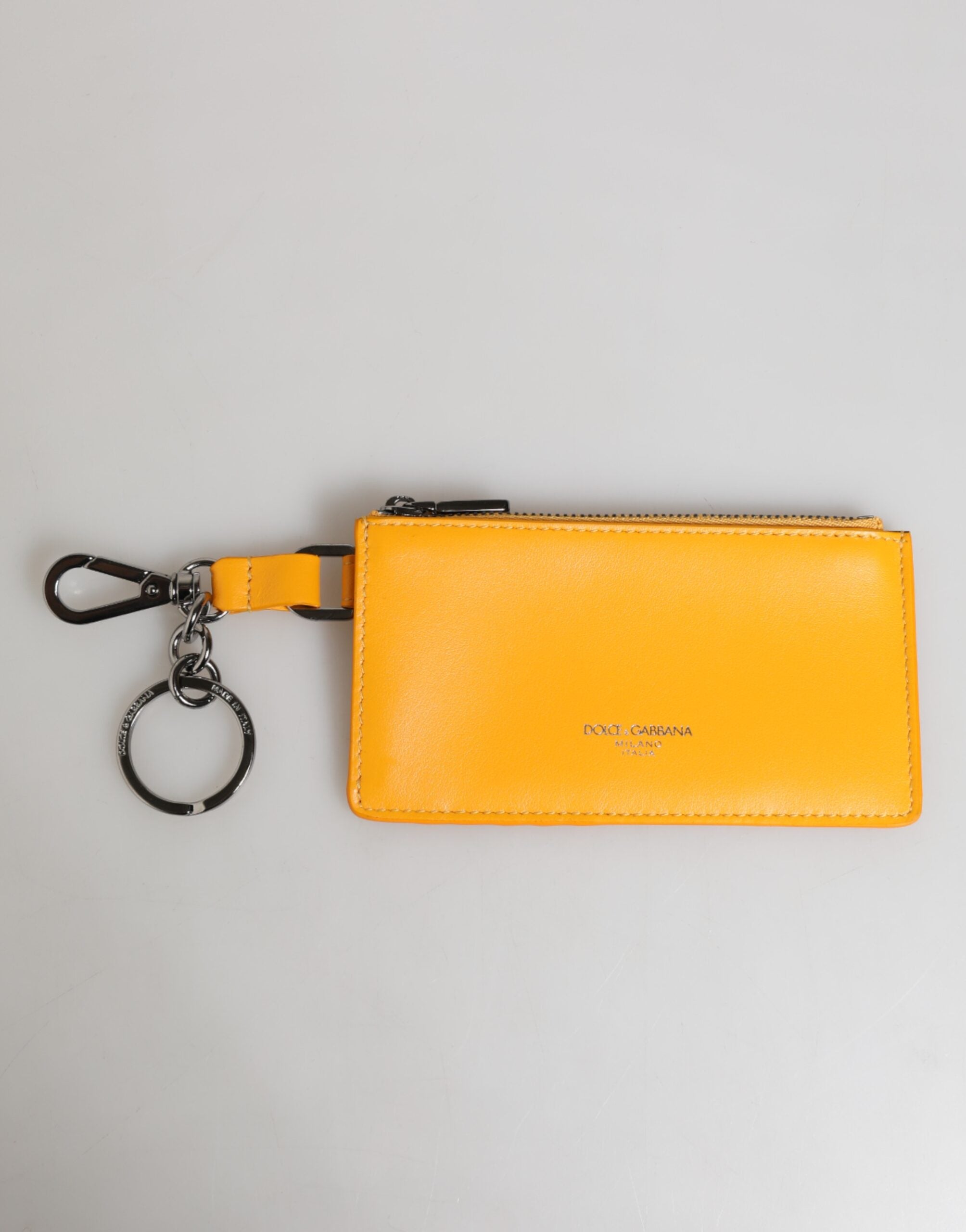 Dolce &amp; Gabbana Gul Orange Læder Kreditkort Nøgleholder Clip On Pung