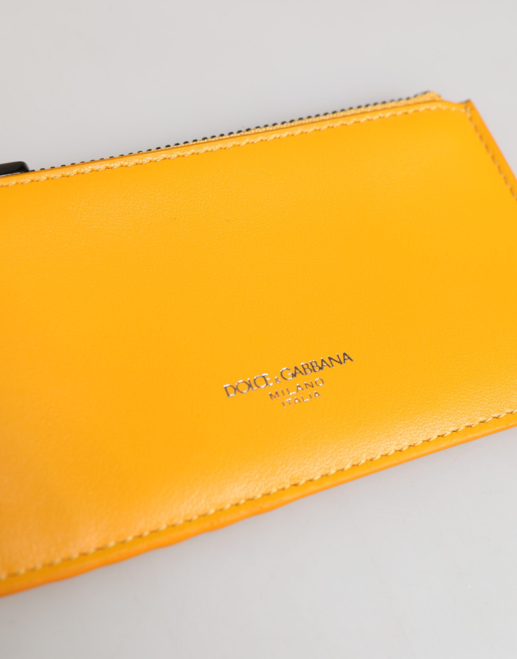 Dolce &amp; Gabbana Gul Orange Læder Kreditkort Nøgleholder Clip On Pung