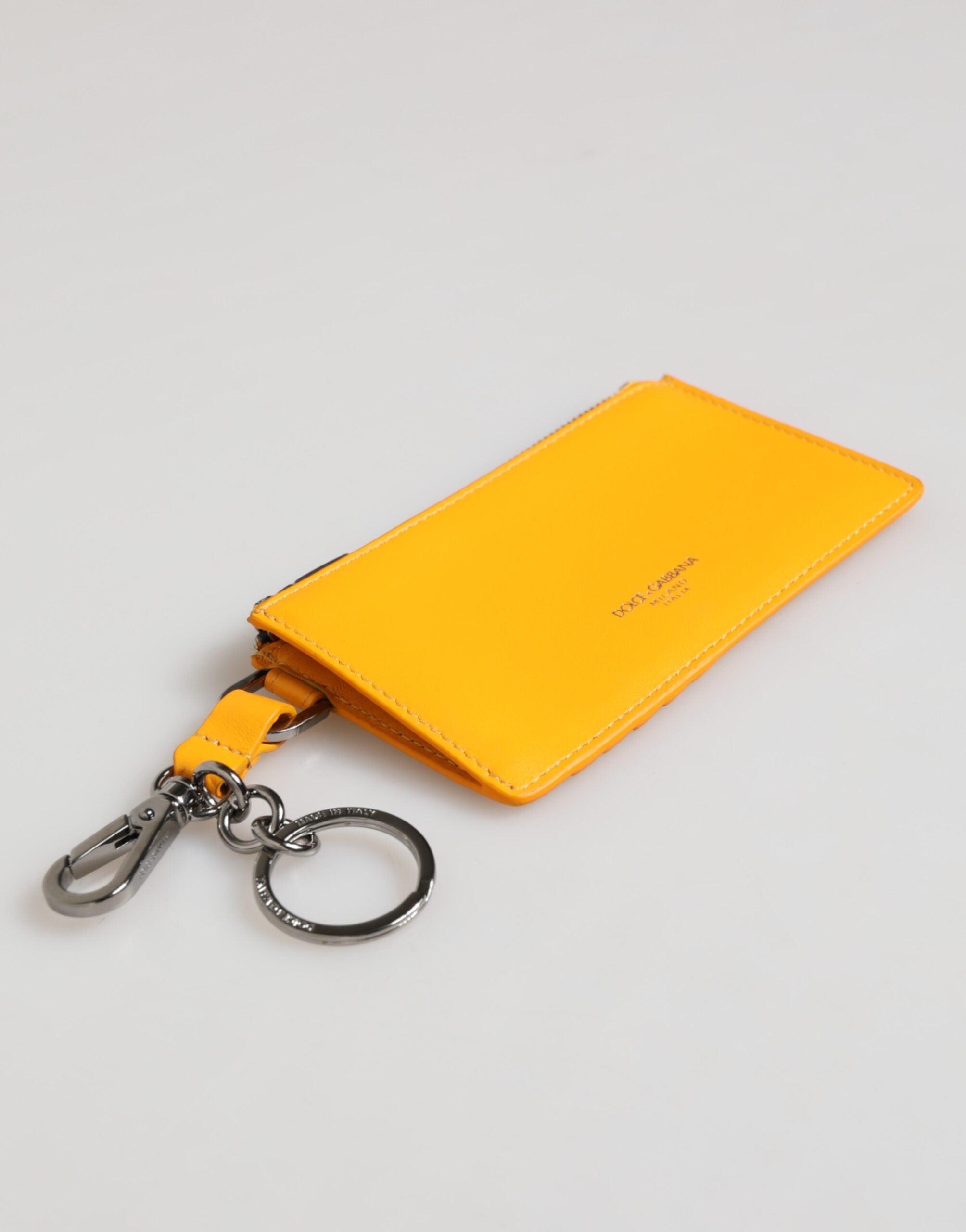 Dolce &amp; Gabbana Gul Orange Læder Kreditkort Nøgleholder Clip On Pung
