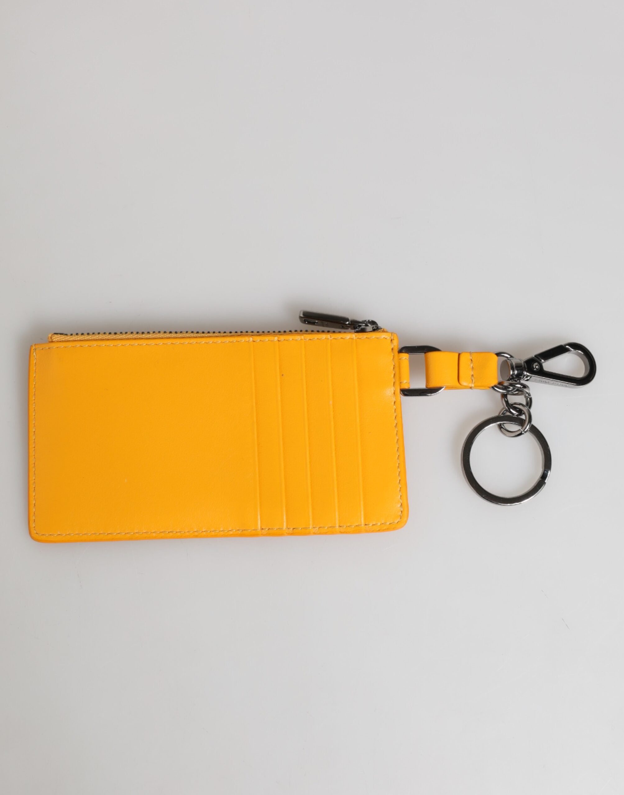 Dolce &amp; Gabbana Gul Orange Læder Kreditkort Nøgleholder Clip On Pung