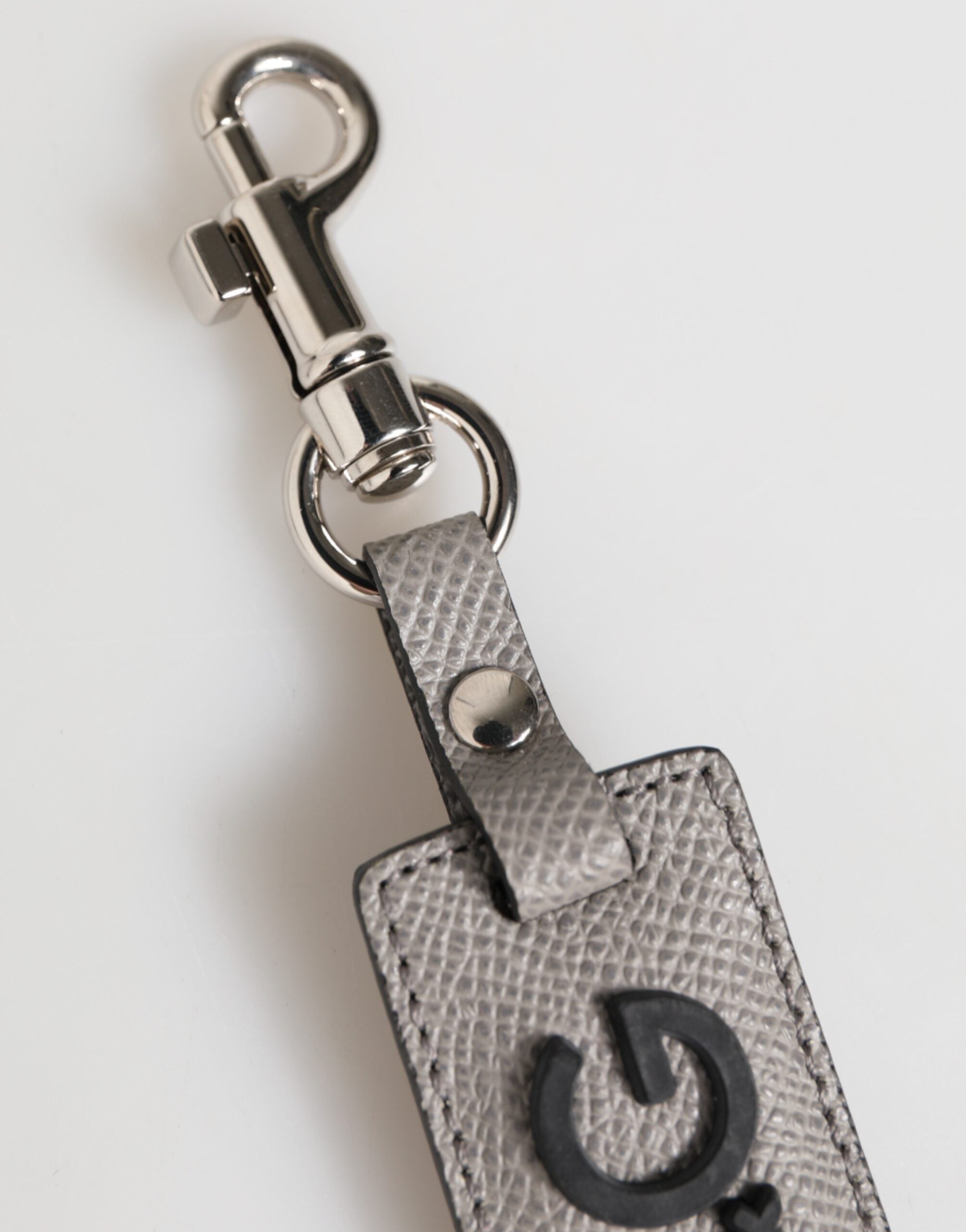 Dolce &amp; Gabbana Grå Læder Logo Metal Ring Nøglering Holder Herre Nøglering
