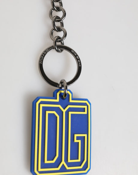Dolce &amp; Gabbana Blå Gul DG Gummi Logo Sølv Herre Nøglering