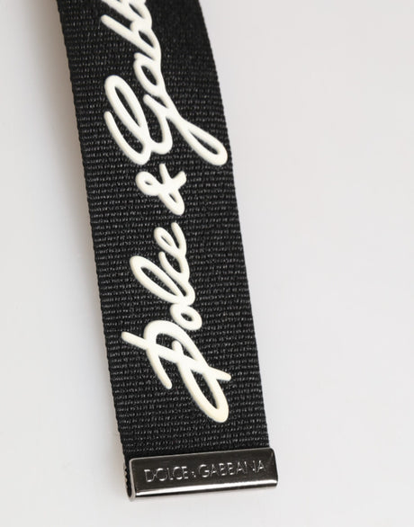 Dolce &amp; Gabbana Sort Hvid Polyester DG Logo Sølv Herre Nøglering