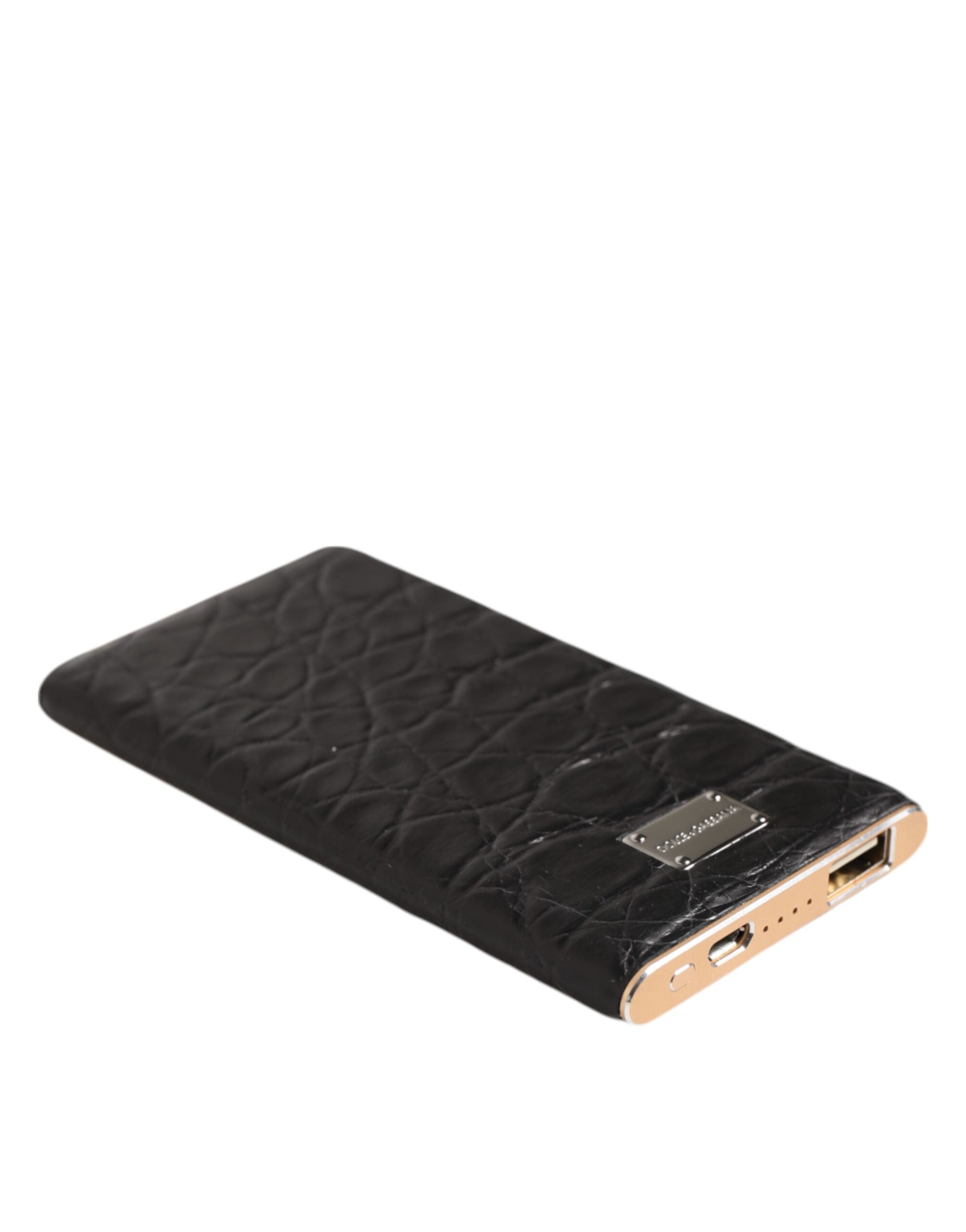 Dolce &amp; Gabbana Svart Läder Exotisk Hud 3000mAh Powerbank Laddare USB