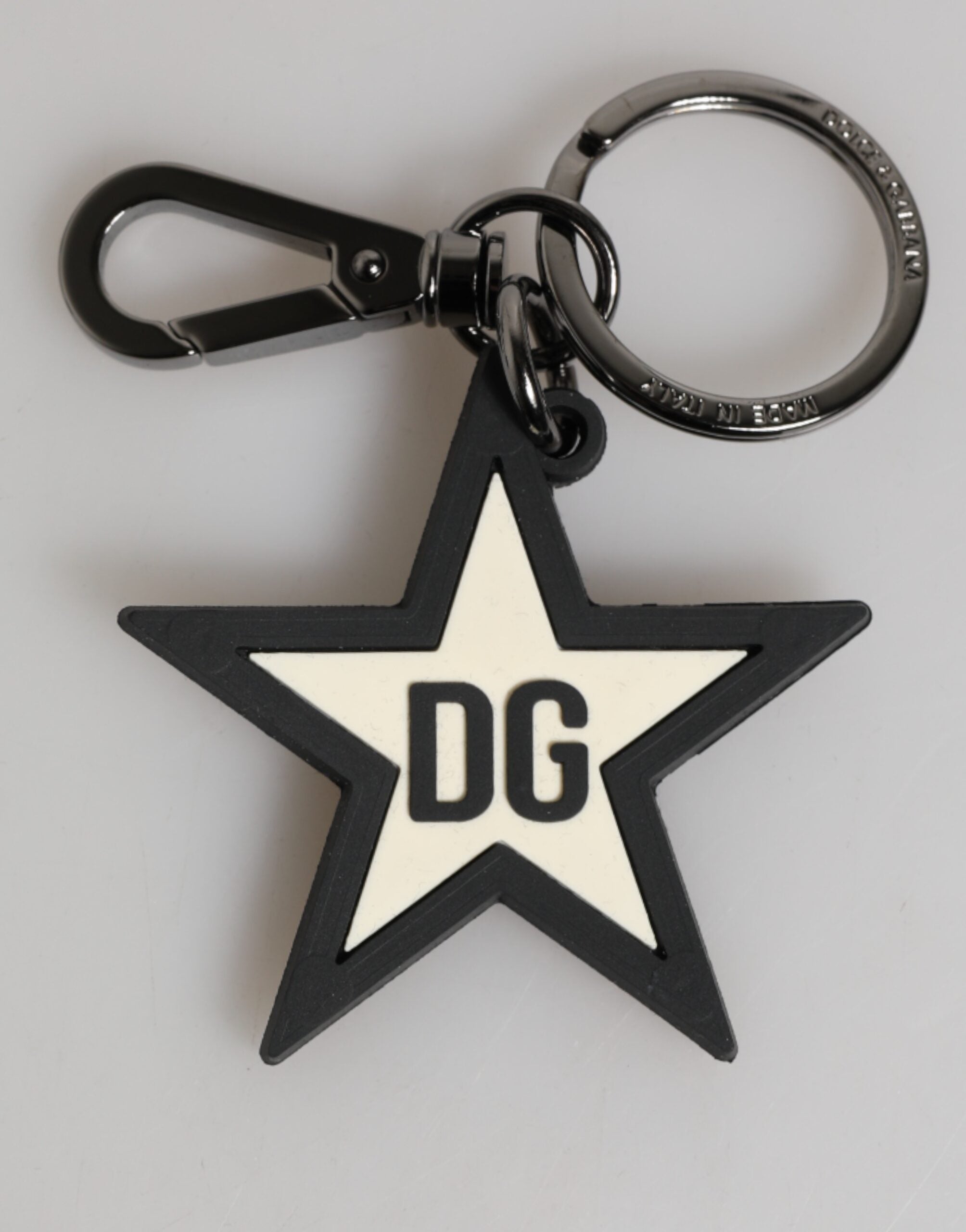 Dolce &amp; Gabbana Hvid Sort DG Logo Stjerne Gummi Herre Nøglering