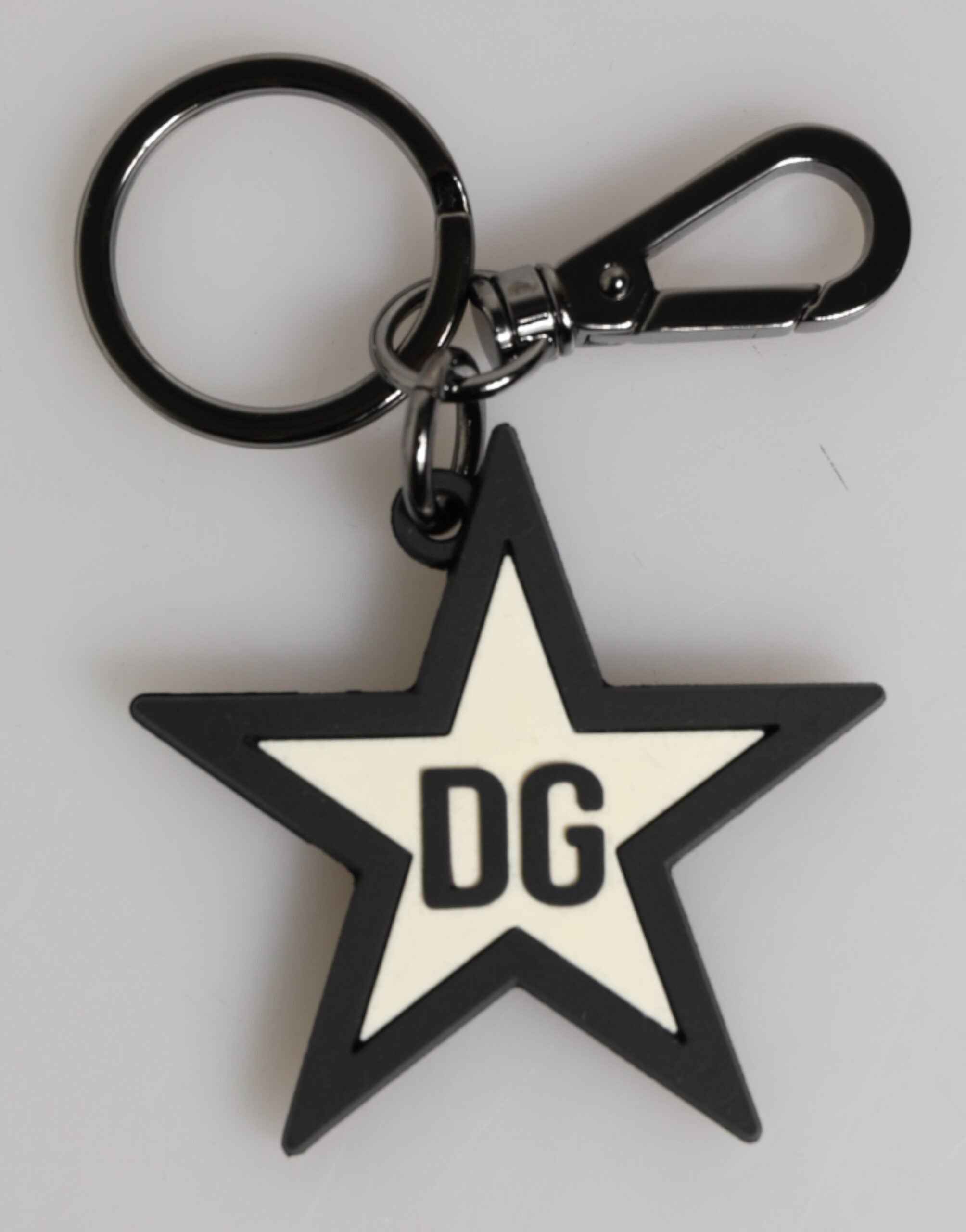 Dolce &amp; Gabbana Hvid Sort DG Logo Stjerne Gummi Herre Nøglering
