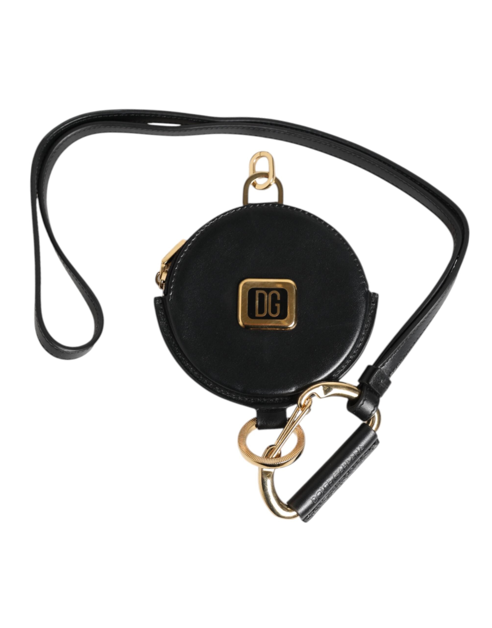 Dolce &amp; Gabbana sort rund læder DG-logo møntpung Lanyard-pung