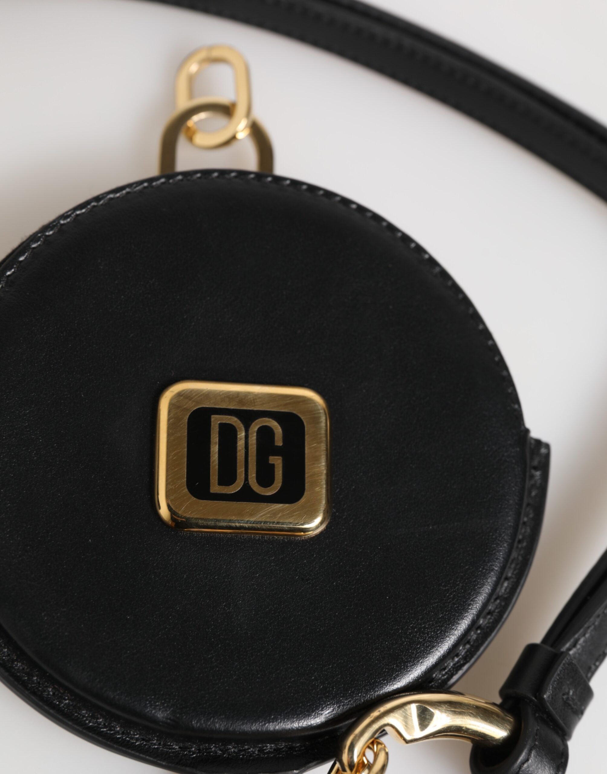 Dolce &amp; Gabbana sort rund læder DG-logo møntpung Lanyard-pung