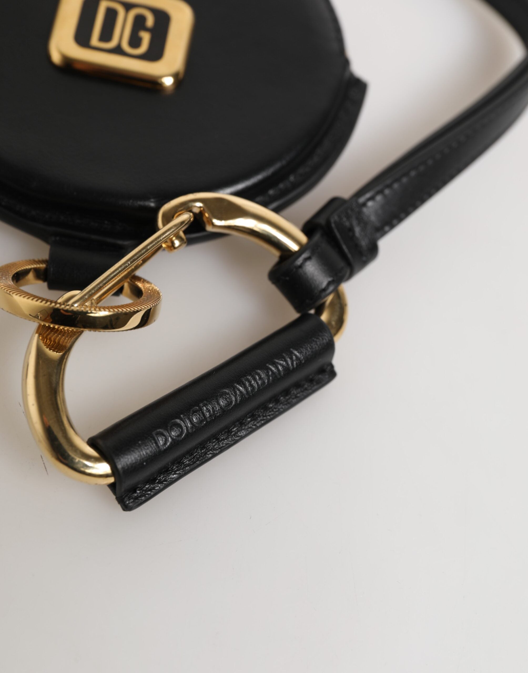 Dolce &amp; Gabbana sort rund læder DG-logo møntpung Lanyard-pung