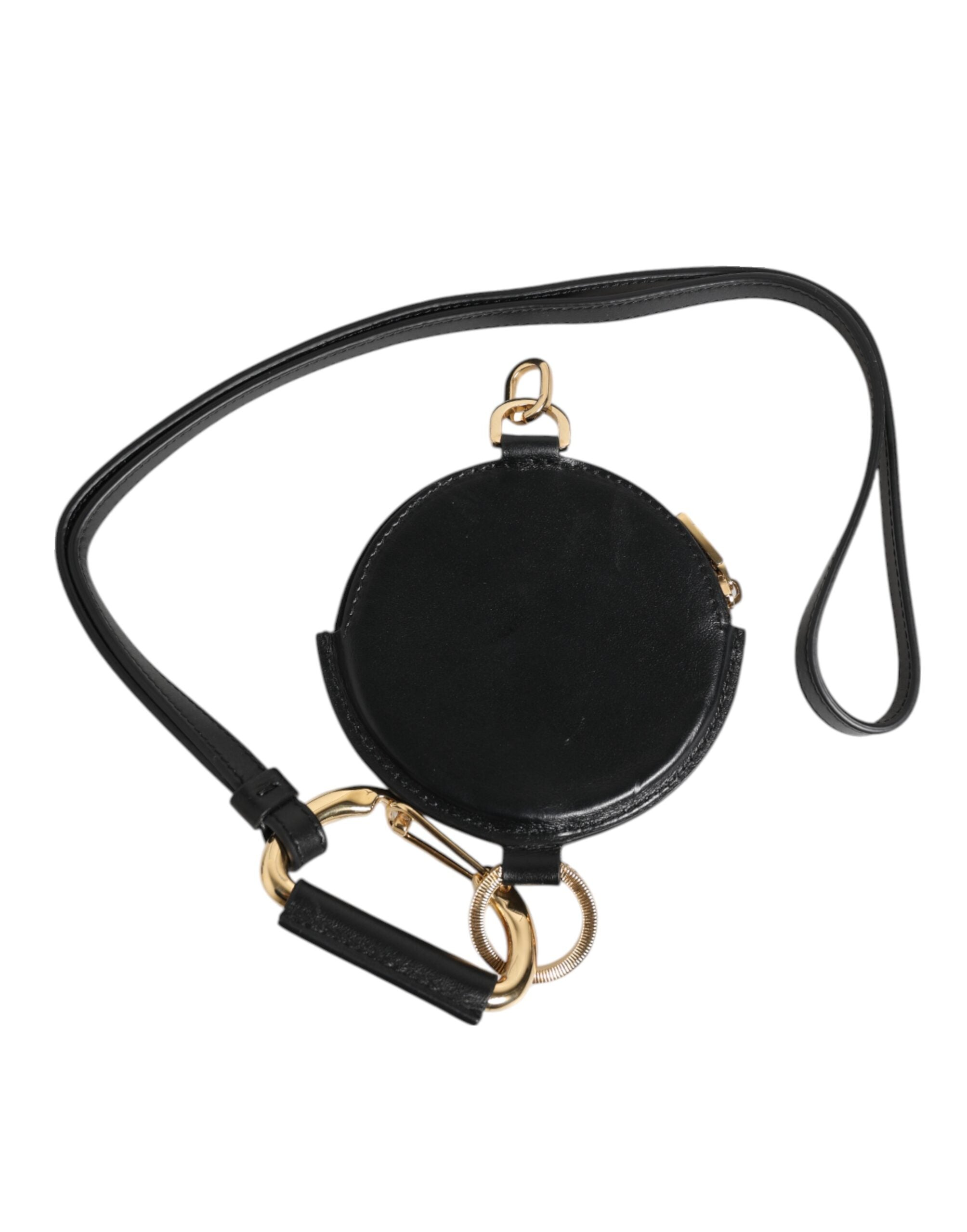 Dolce &amp; Gabbana sort rund læder DG-logo møntpung Lanyard-pung