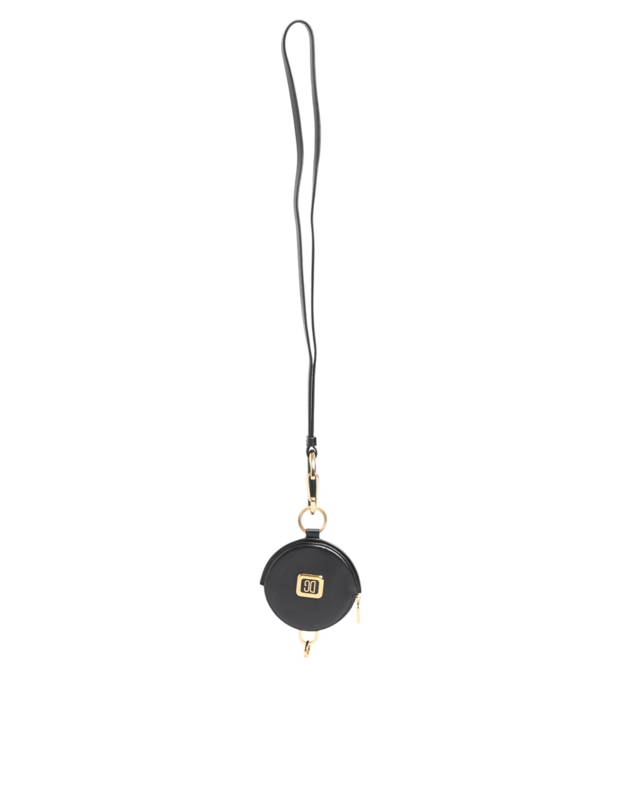 Dolce &amp; Gabbana sort rund læder DG-logo møntpung Lanyard-pung