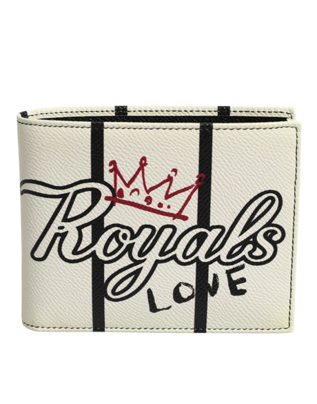 Dolce & Gabbana White Leather DG Crown Royals Bifold Card Holder Wallet