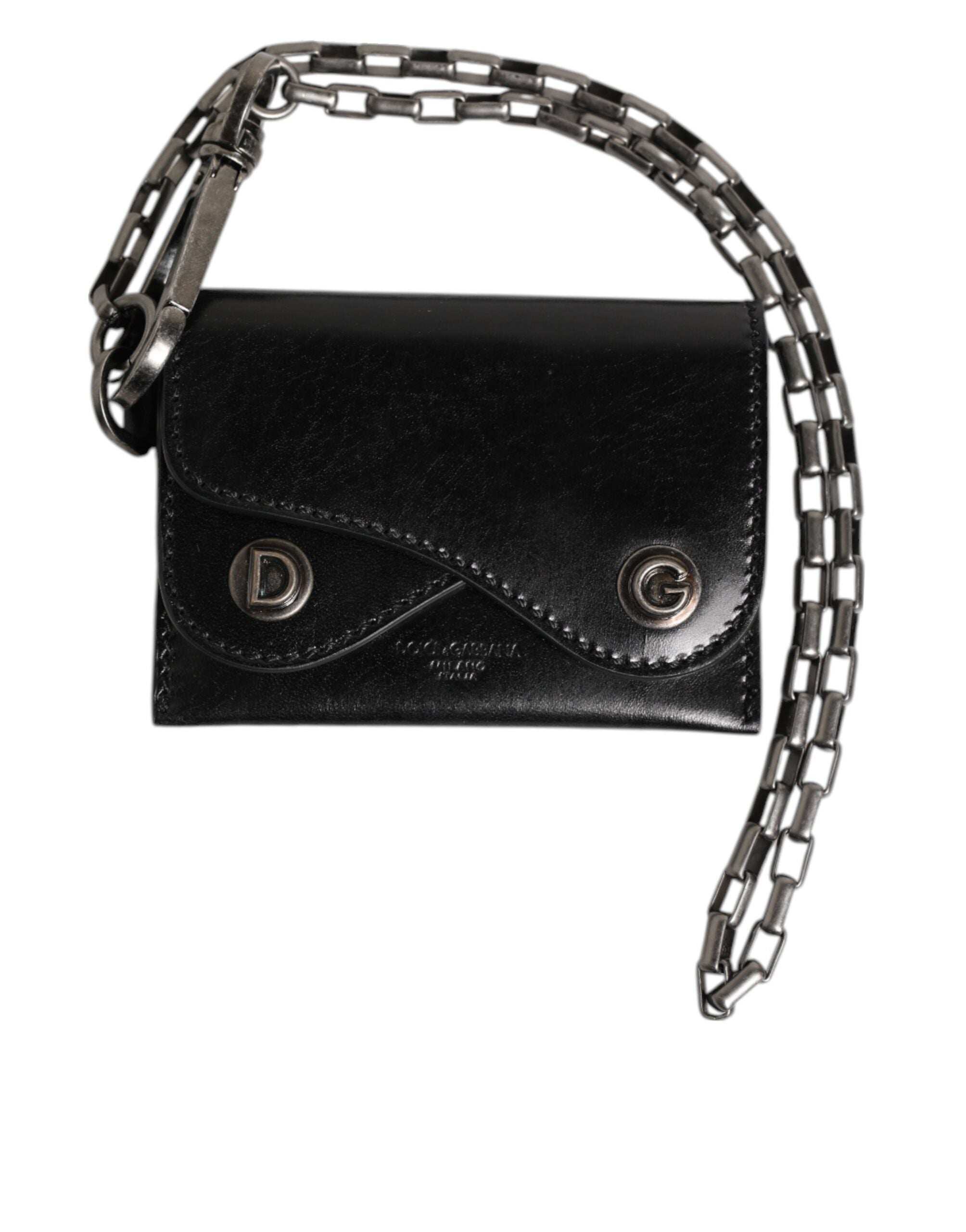 Dolce &amp; Gabbana sort Cavallo læderpung med kæde, trykknap og dobbeltfoldet kortholder