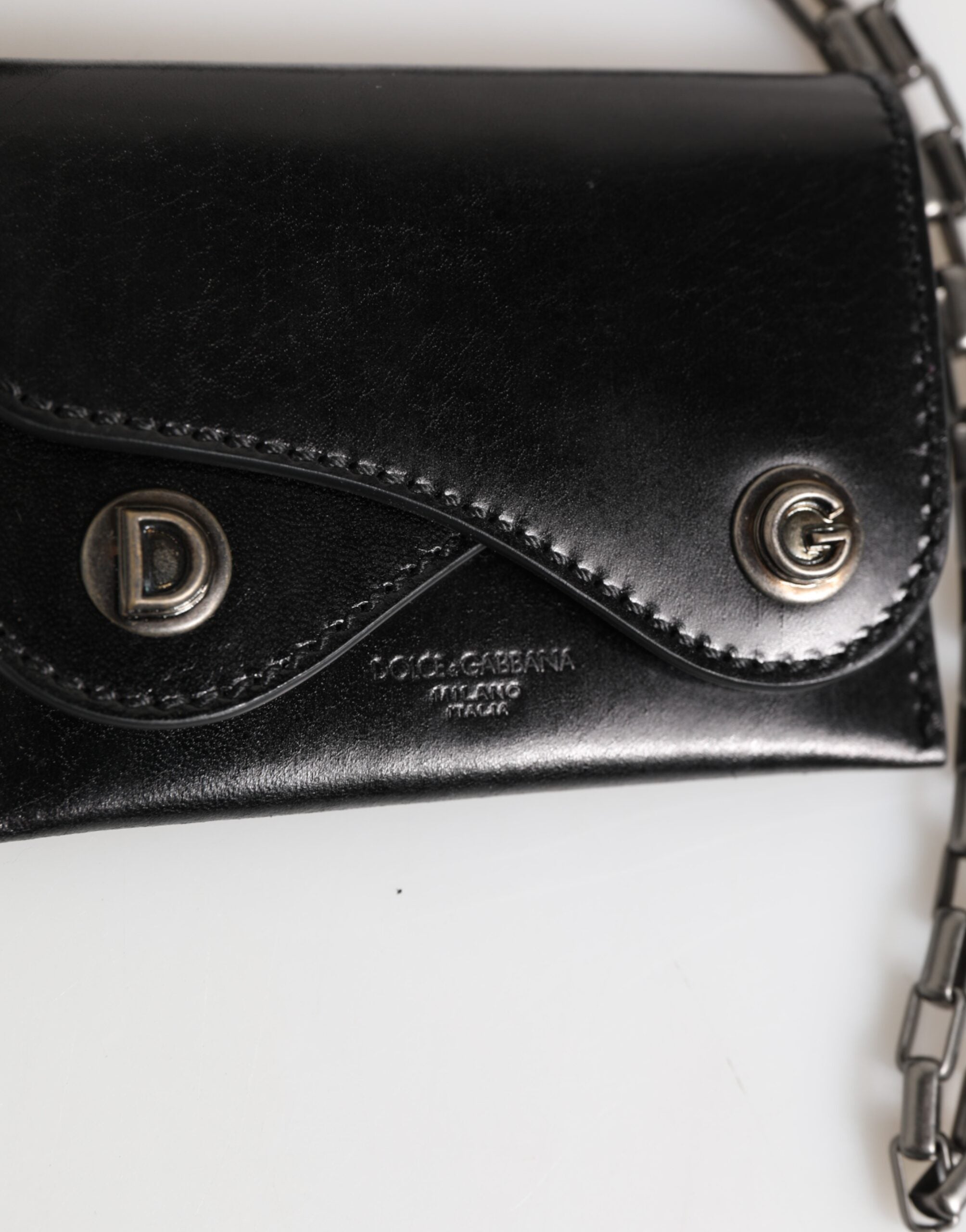 Dolce &amp; Gabbana sort Cavallo læderpung med kæde, trykknap og dobbeltfoldet kortholder