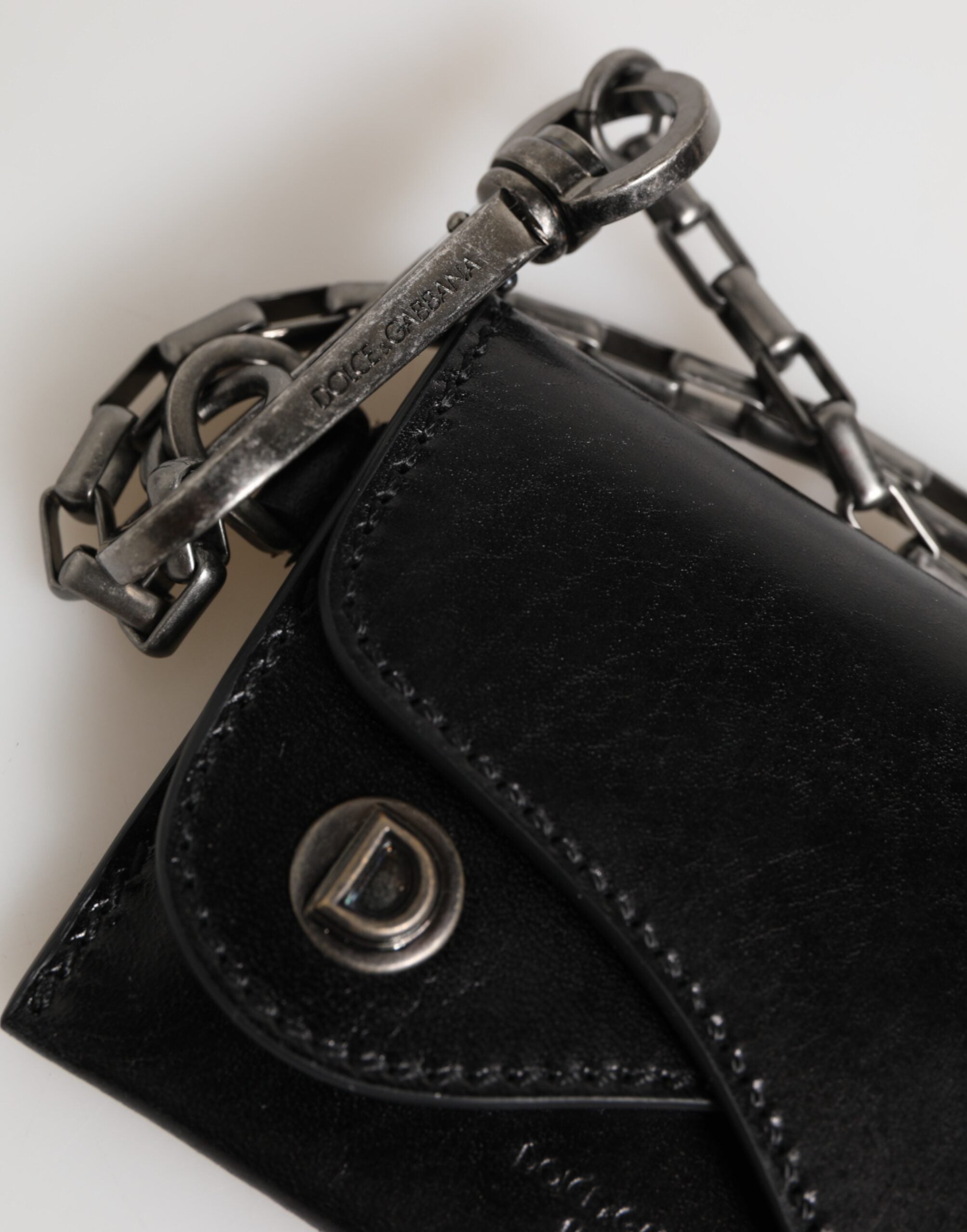 Dolce &amp; Gabbana sort Cavallo læderpung med kæde, trykknap og dobbeltfoldet kortholder